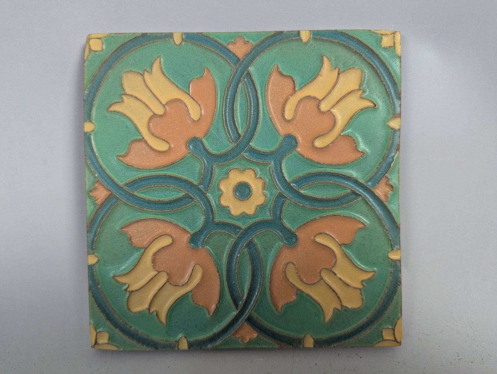 Set of 3 Van Briggle Art Pottery Tulip Matte Glaze Decorative Ceramic Tiles - 3