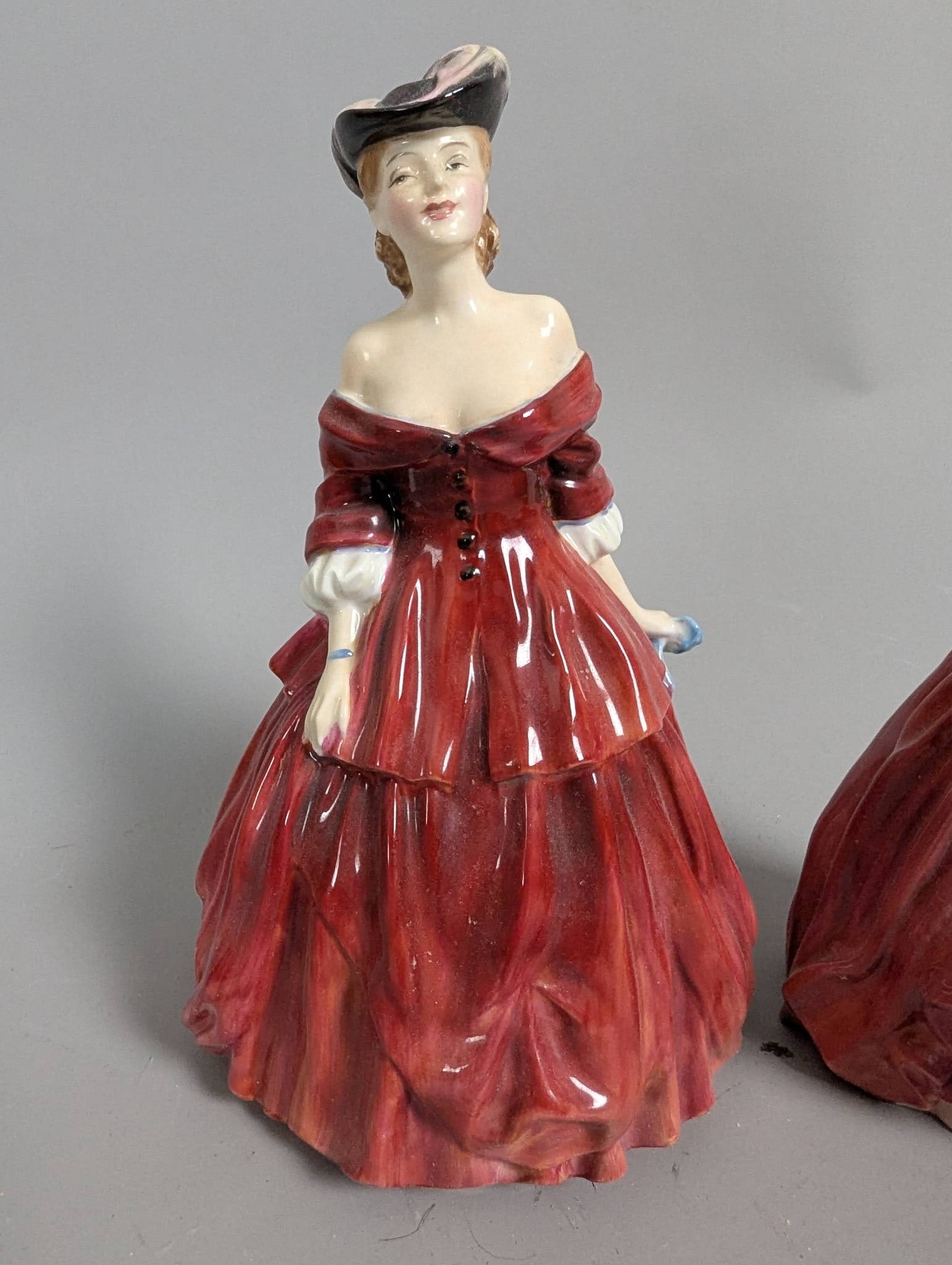 Four Royal Doulton Figurines in Red Hand-Painted Dresses - 6