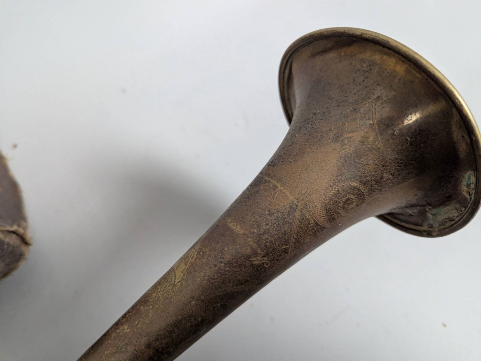 Antique Brass Trumpet with Silver Plate Mouthpiece and Case - 5