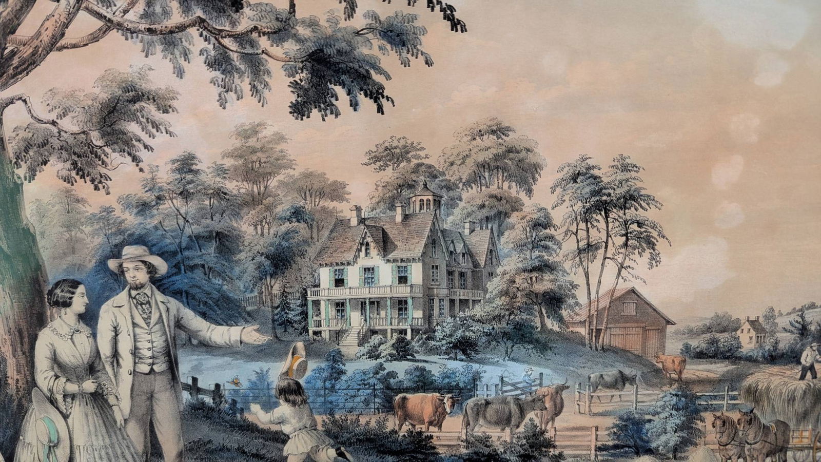 American Country Life Pastoral Evening Hand-Colored Lithograph by Currie - 6