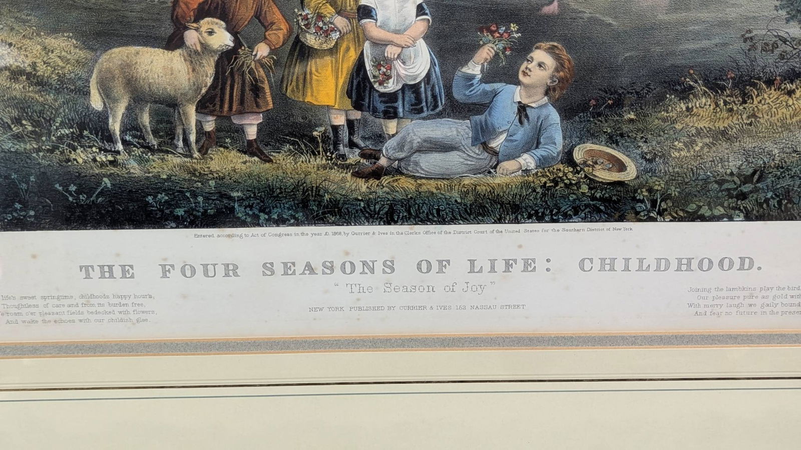 Hand Colored Lithograph by JM Ives Titled The Four Seasons of Life Childhood Currier & Ives - 10