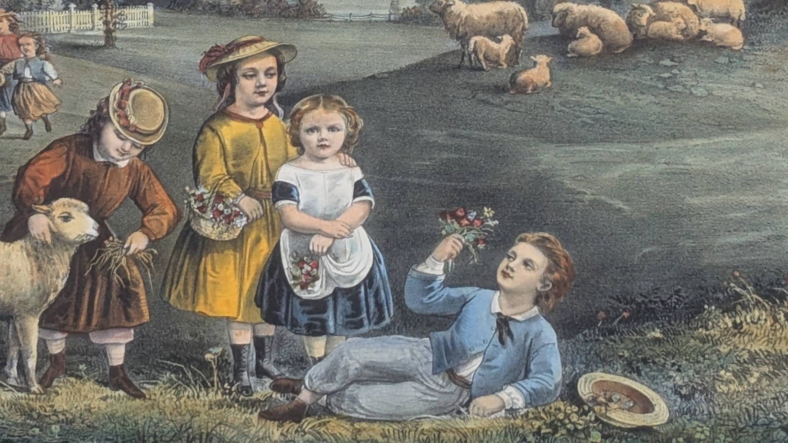 Hand Colored Lithograph by JM Ives Titled The Four Seasons of Life Childhood Currier & Ives - 7