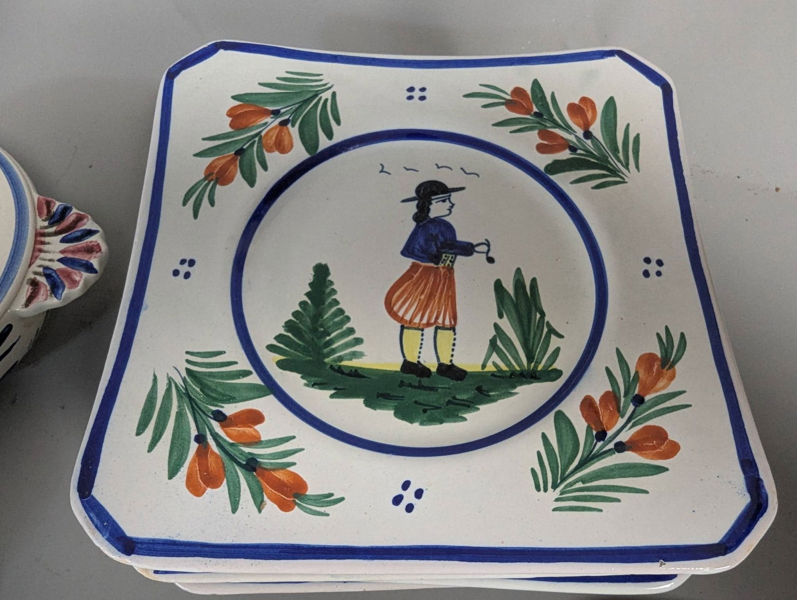 Henriot Quimper Breton Peasant Hand-Painted Faience Tea and Biscuit Service - 7