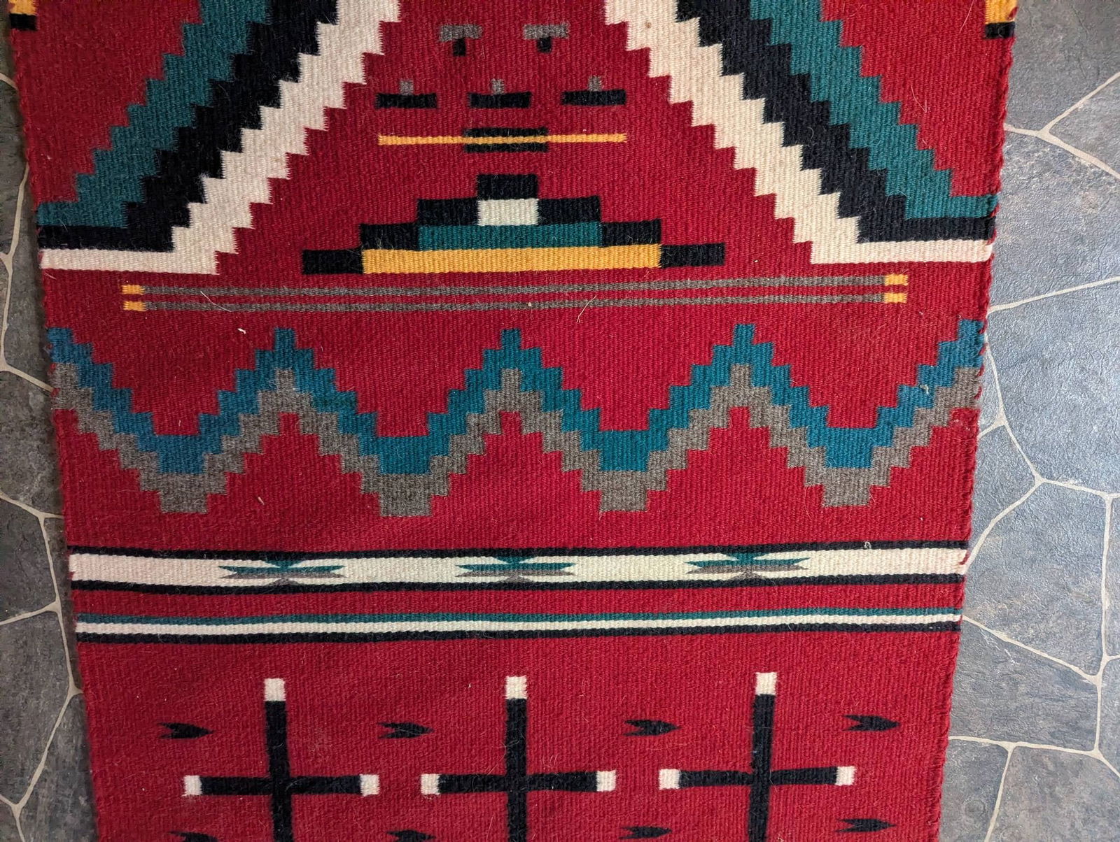 Navajo Wool Rug with Geometric Patterns c1980s - 3
