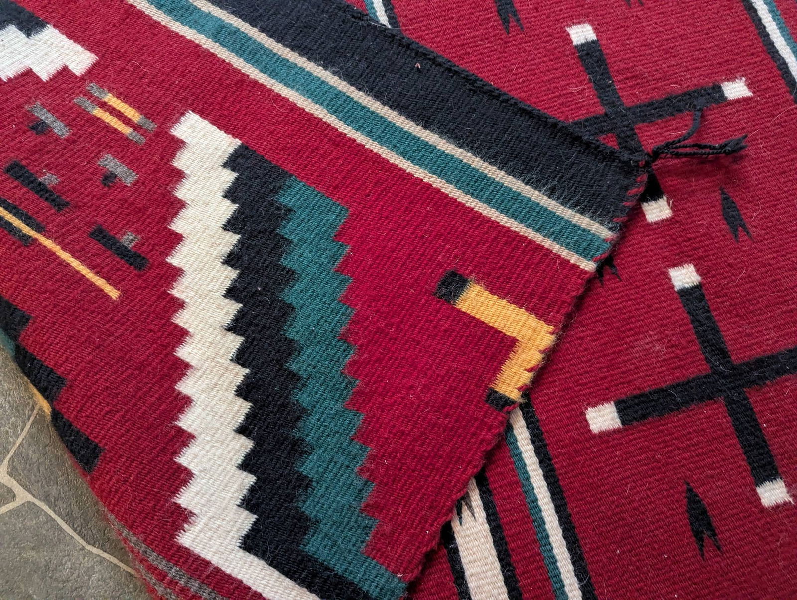 Navajo Wool Rug with Geometric Patterns c1980s - 6