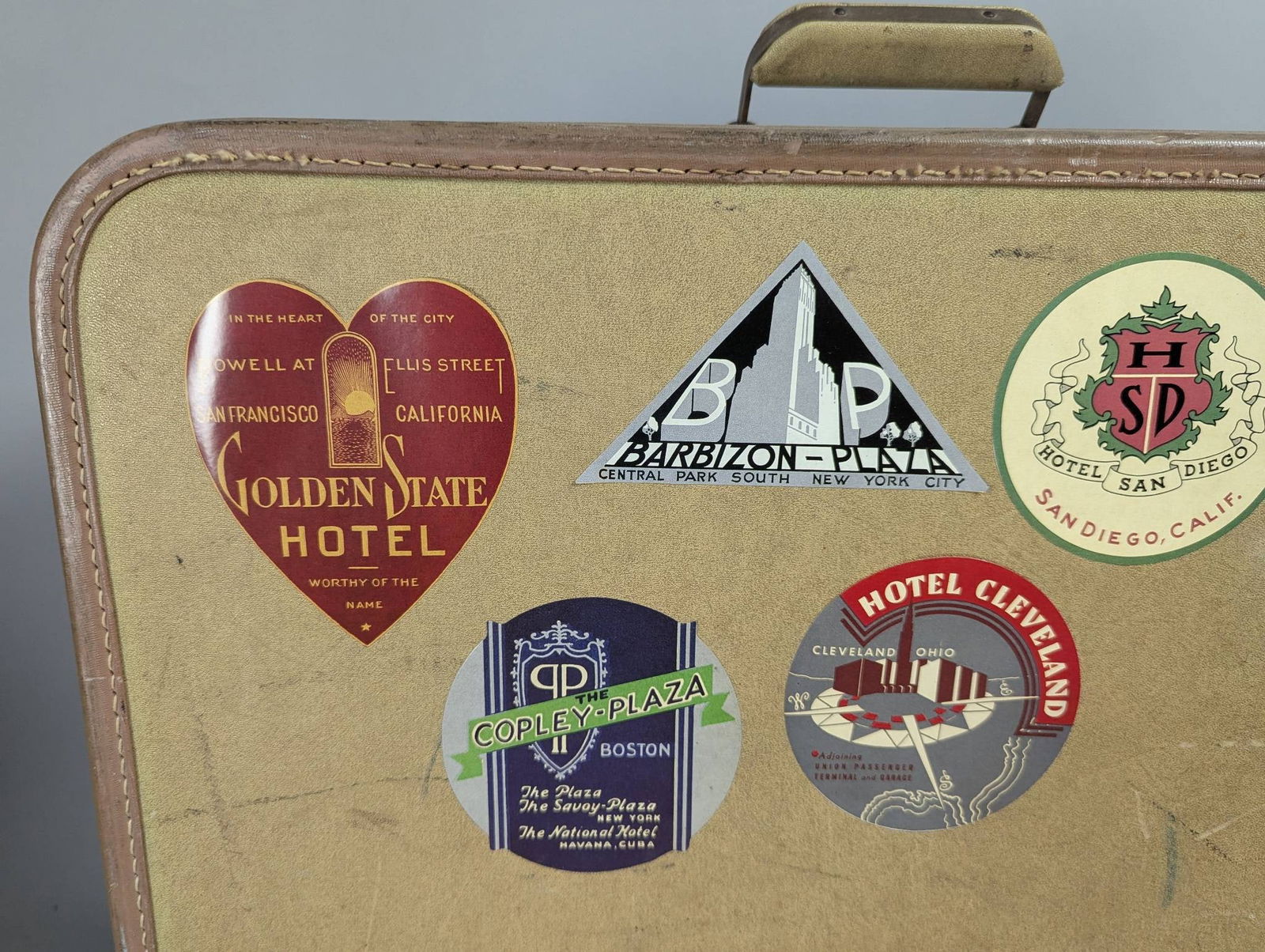 Vintage Travel Suitcase with Hotel Stickers - 2