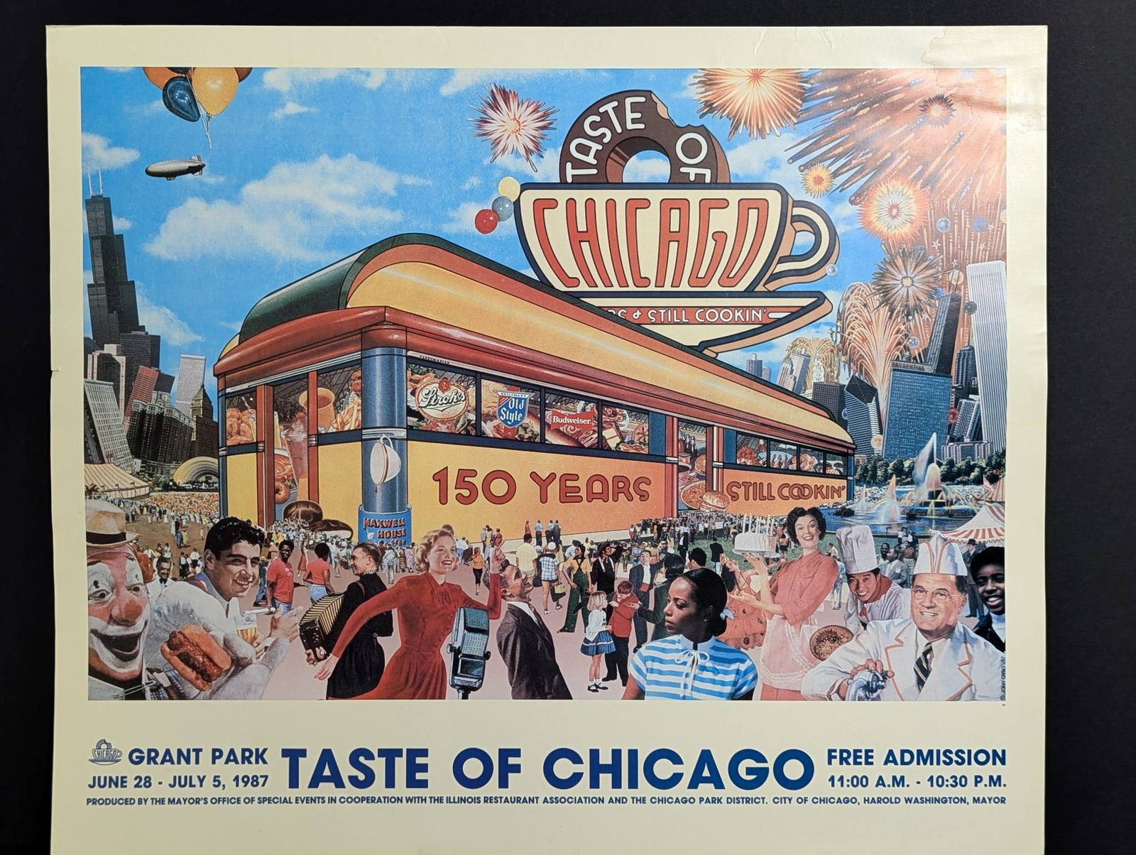 Taste of Chicago 1987 Poster Celebrating 150 Years: **Important** Please read below description on how to avoid high shipping costs. Original poster promoting the Taste of Chicago event from June 28 to July 5, 1987, held at Grant Park. The vibrant artw