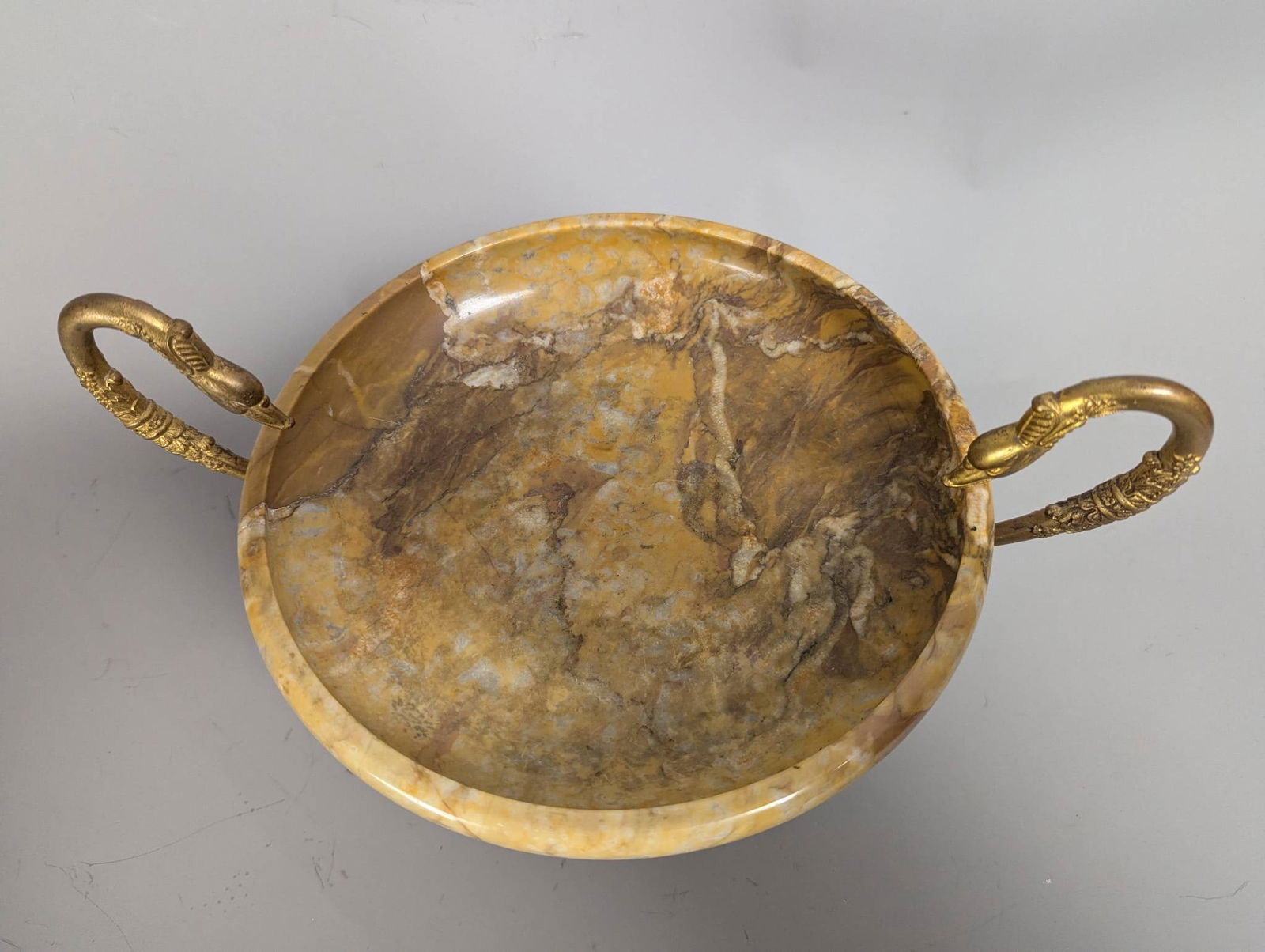 French Gilt Bronze and Marble Tazza with Swan-Form Handles - 2