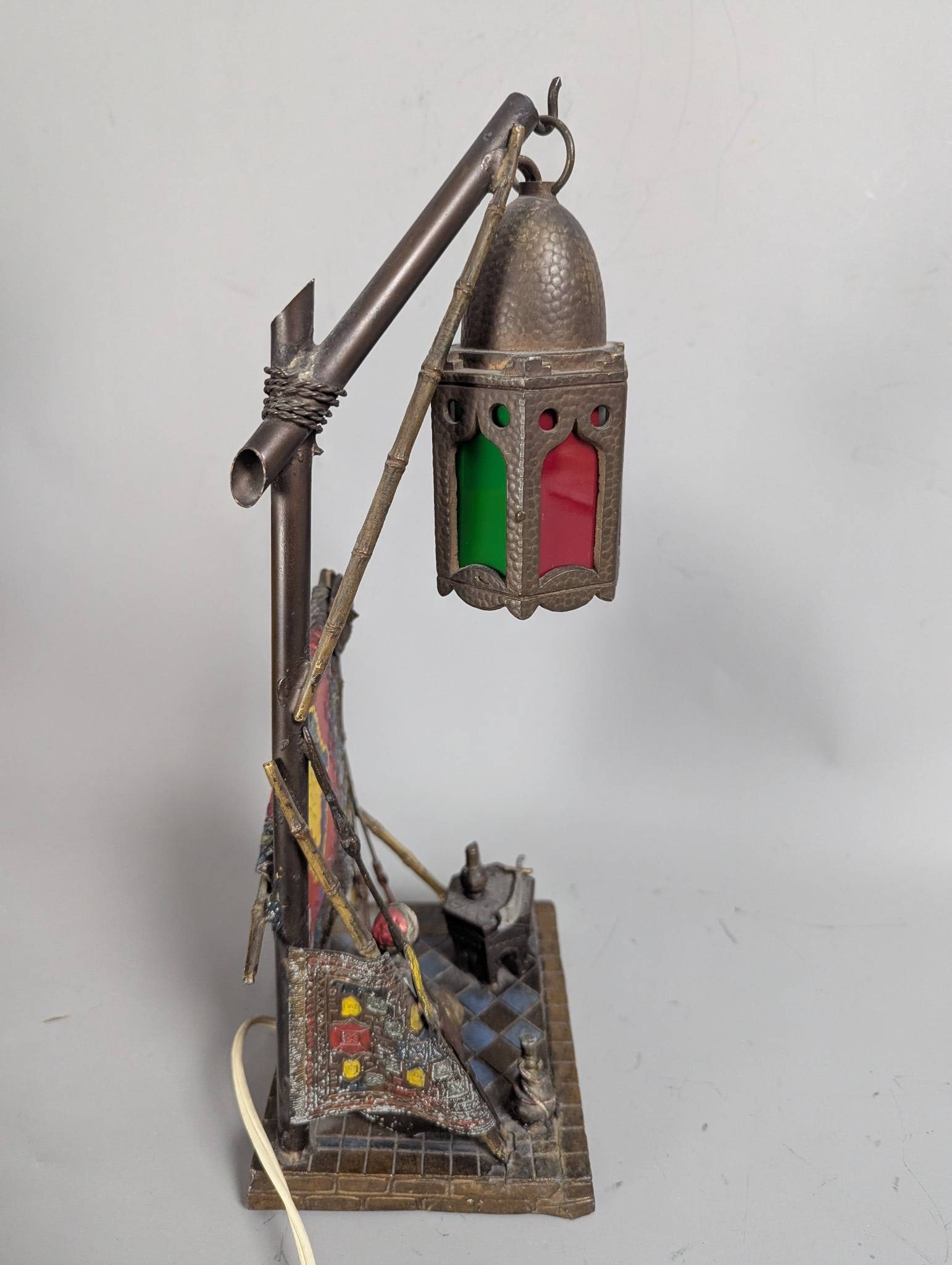 Antique Austrian Cold-Painted Bronze Figural Lamp Attributed to Franz Bergmann - 6