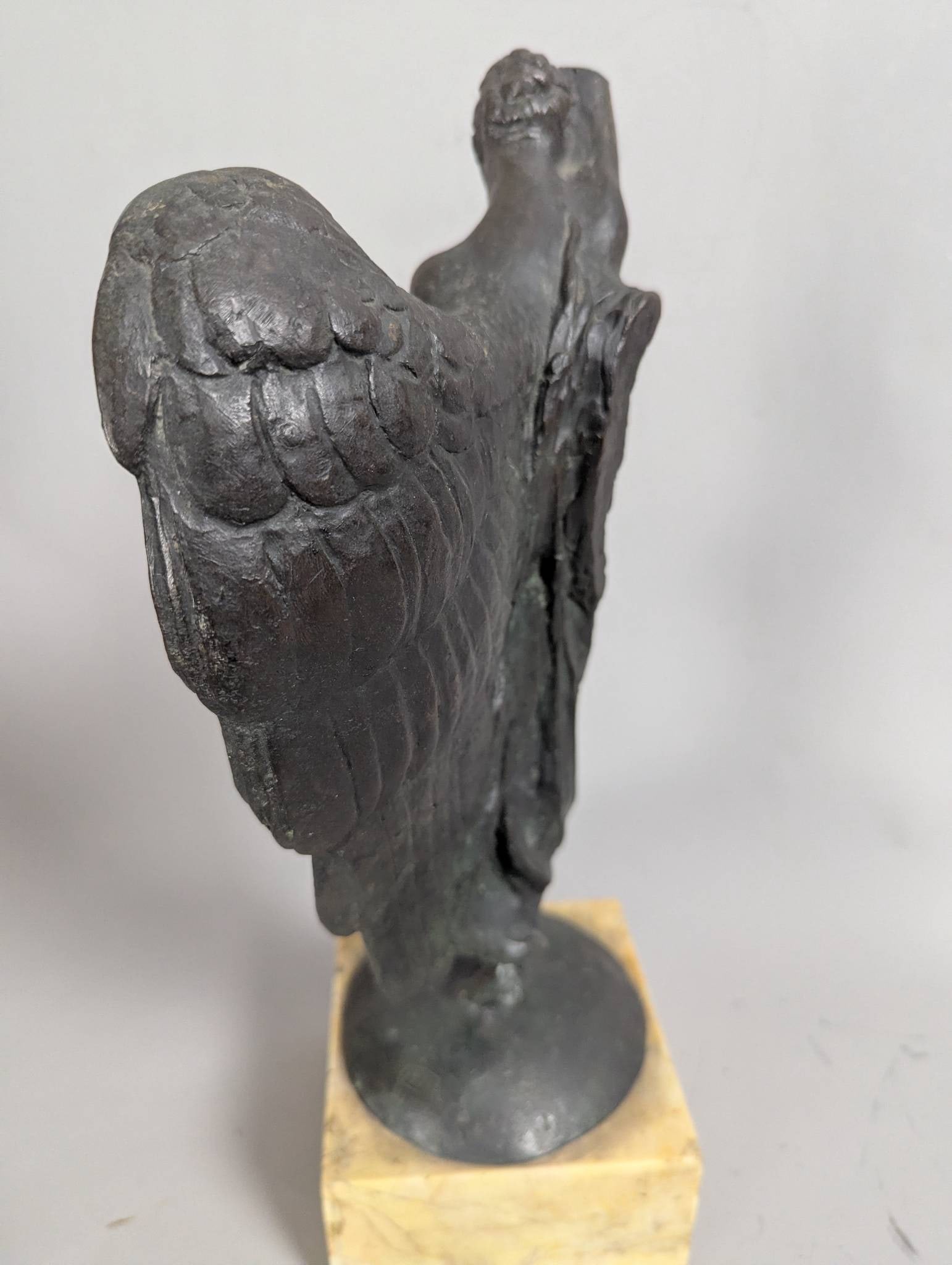 Signed Bronze Angel Sculpture on Marble Base - 7