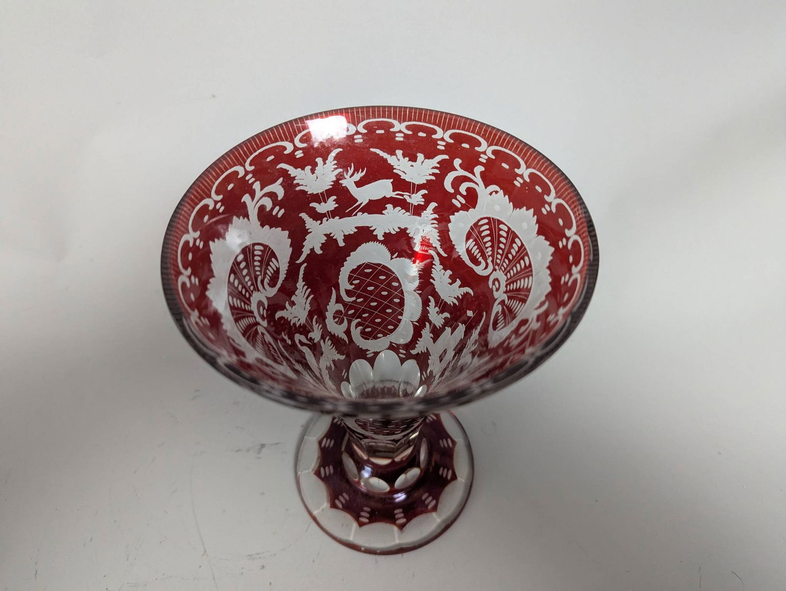 Vintage Bohemian Ruby Cut-to-Clear Glass Vase with Ornate Designs - 2