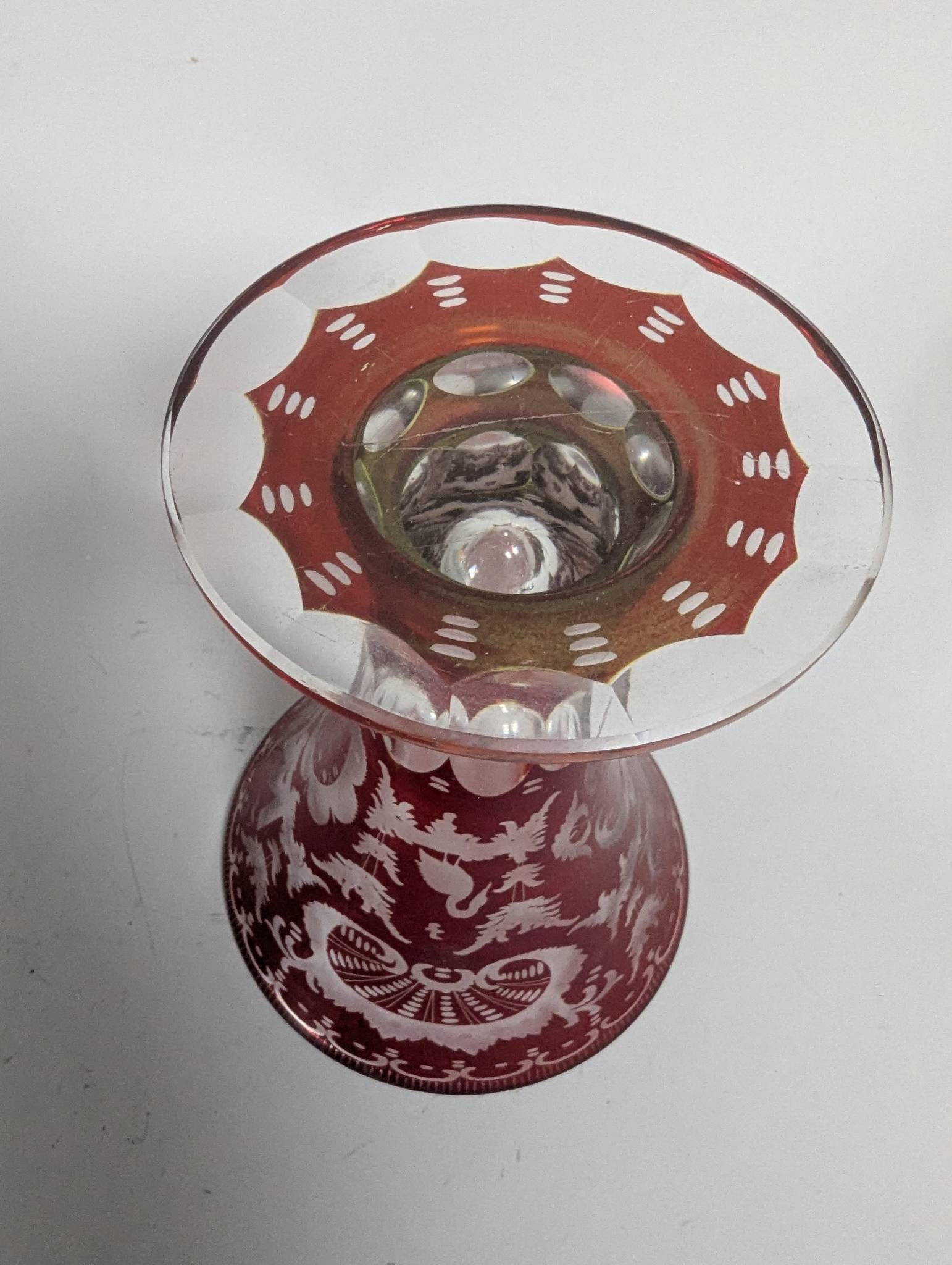 Vintage Bohemian Ruby Cut-to-Clear Glass Vase with Ornate Designs - 5