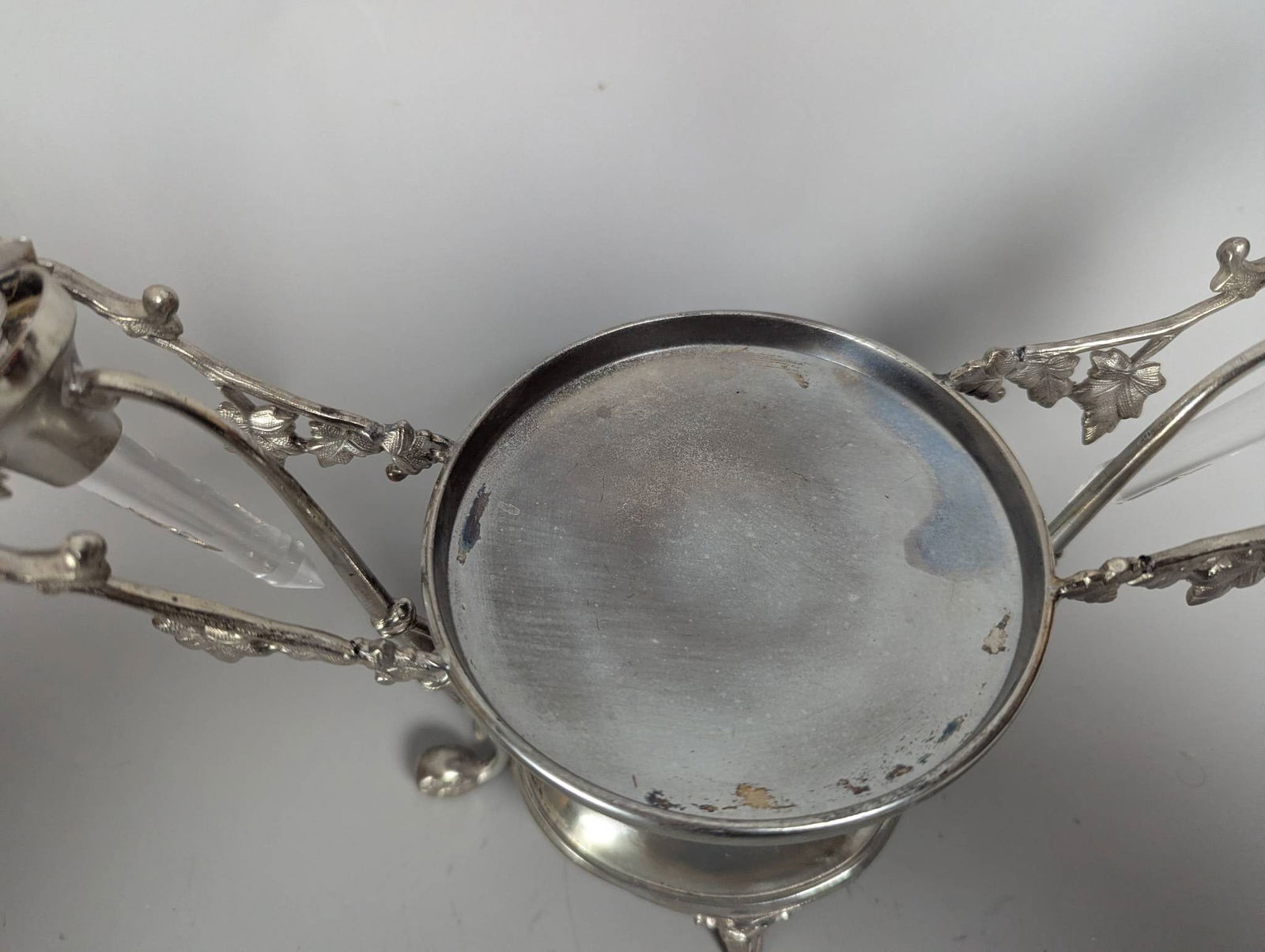 Silver Plate Epergne with Glass Inserts - 3