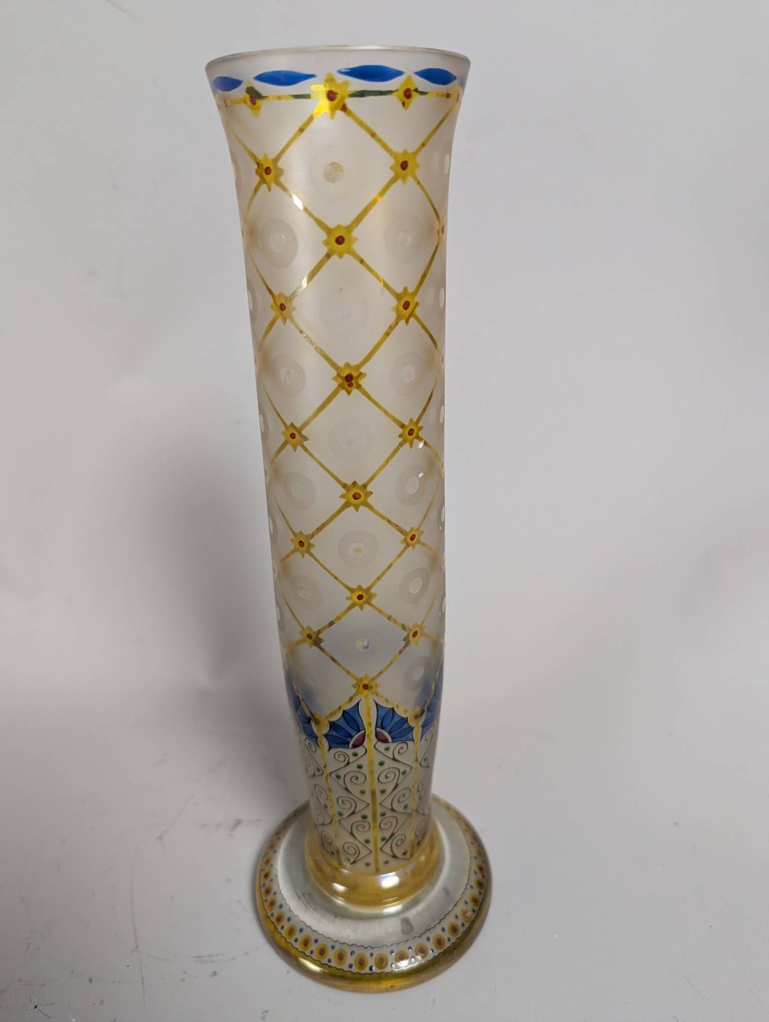 Antique Hand-Painted Bohemian Glass Vase with Gilt Decoration: **Important** Please read below description on how to avoid high shipping costs. Antique hand-painted Bohemian glass vase, possibly by Moser, dating back to the Victorian era, circa 1870s. Measures 10