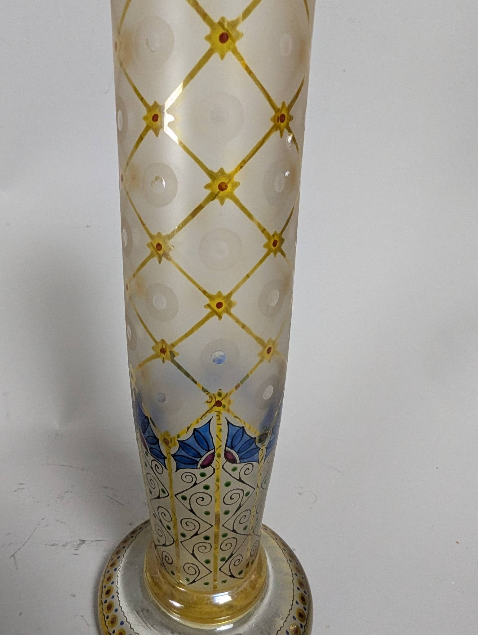 Antique Hand-Painted Bohemian Glass Vase with Gilt Decoration - 3