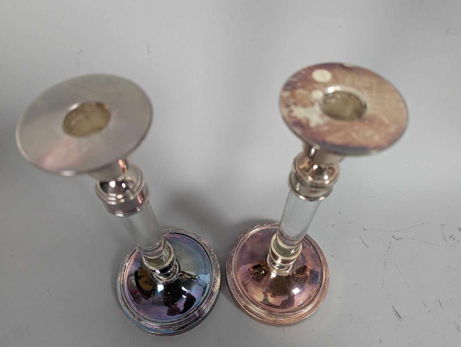 Retired Restoration Hardware Silver-Plated and Lucite Taper Candle Holders - 2