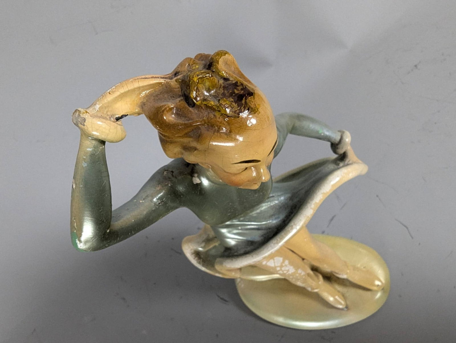 Plaster Art Deco Flapper Girl Figurine with Hand on Head and Raised Dress - 5