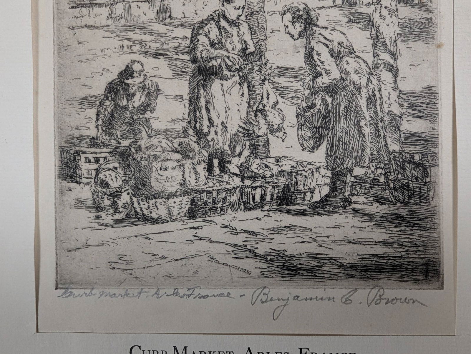 Etching of Curb Market Arles France by Benjamin C Brown - 5