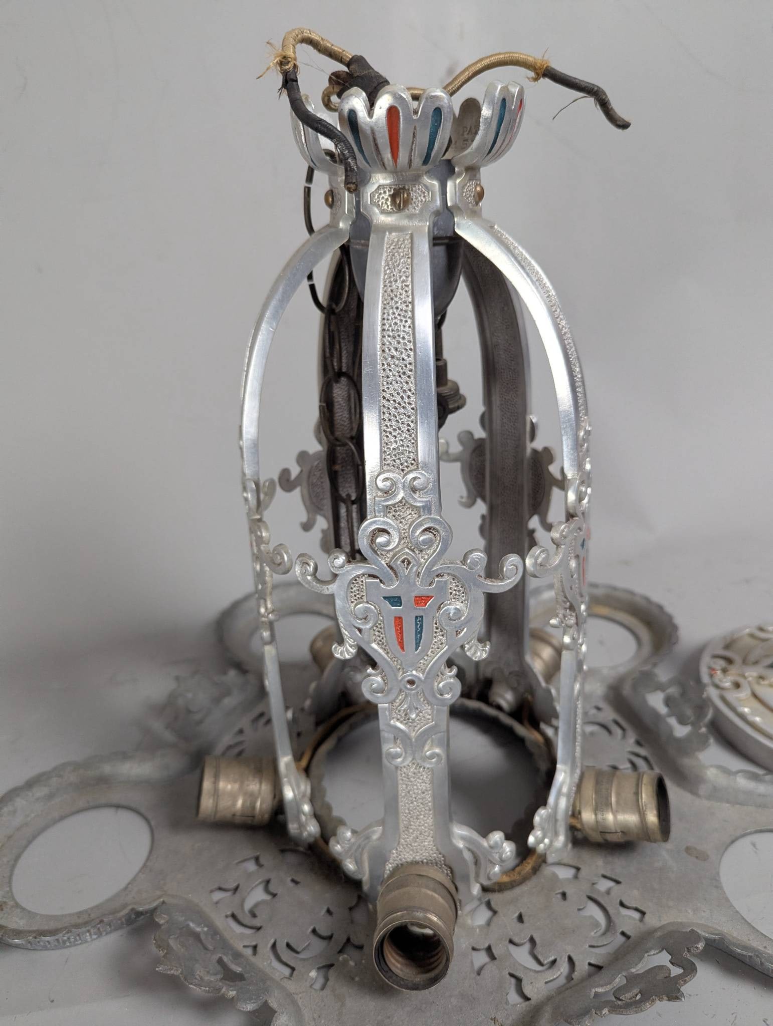 Art Deco Markel Nickel-Plated 5-Light Chandelier Frame with Ceiling Canopy - 3