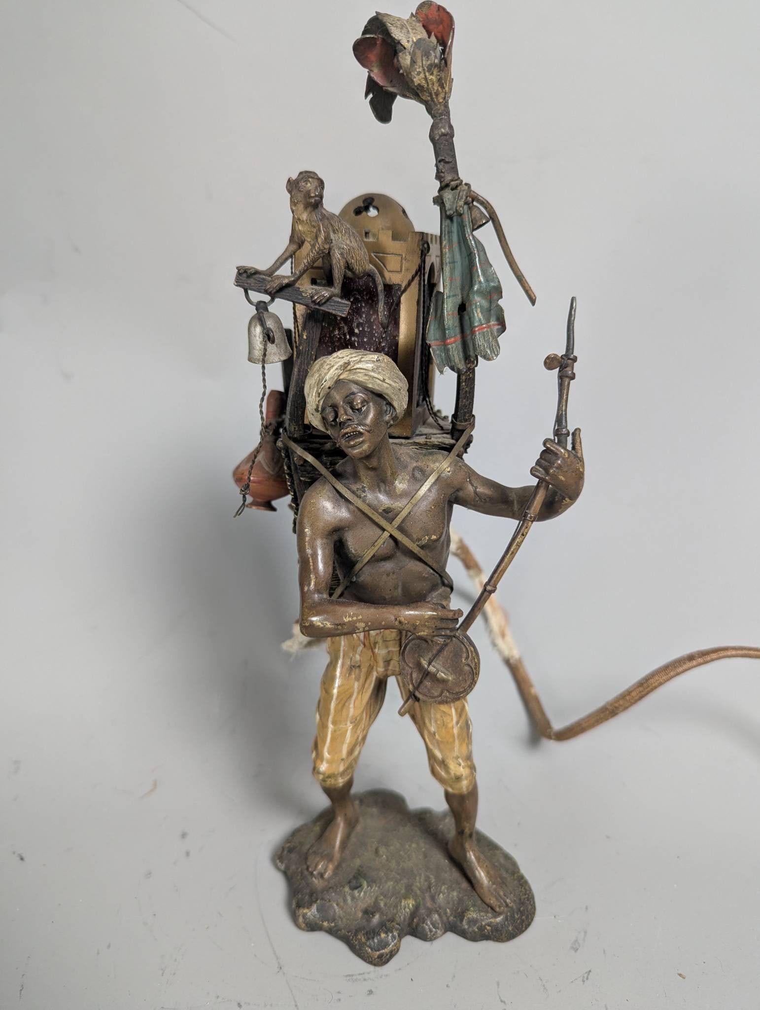 Cold-Painted Bronze Sculpture by Franz Xavier Bergmann Depicting Orientalist Figure: **Important** Please read below description on how to avoid high shipping costs. Cold-painted bronze sculpture by Franz Xavier Bergmann (1861-1936), a renowned Austrian sculptor known for his