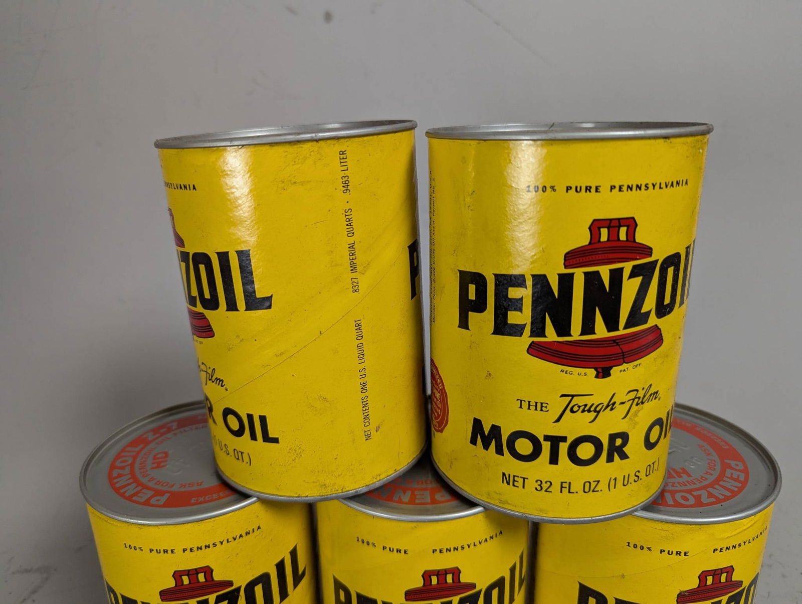 Vintage Pennzoil 1 Quart Motor Oil Cans with Liberty Bell Logo - 3