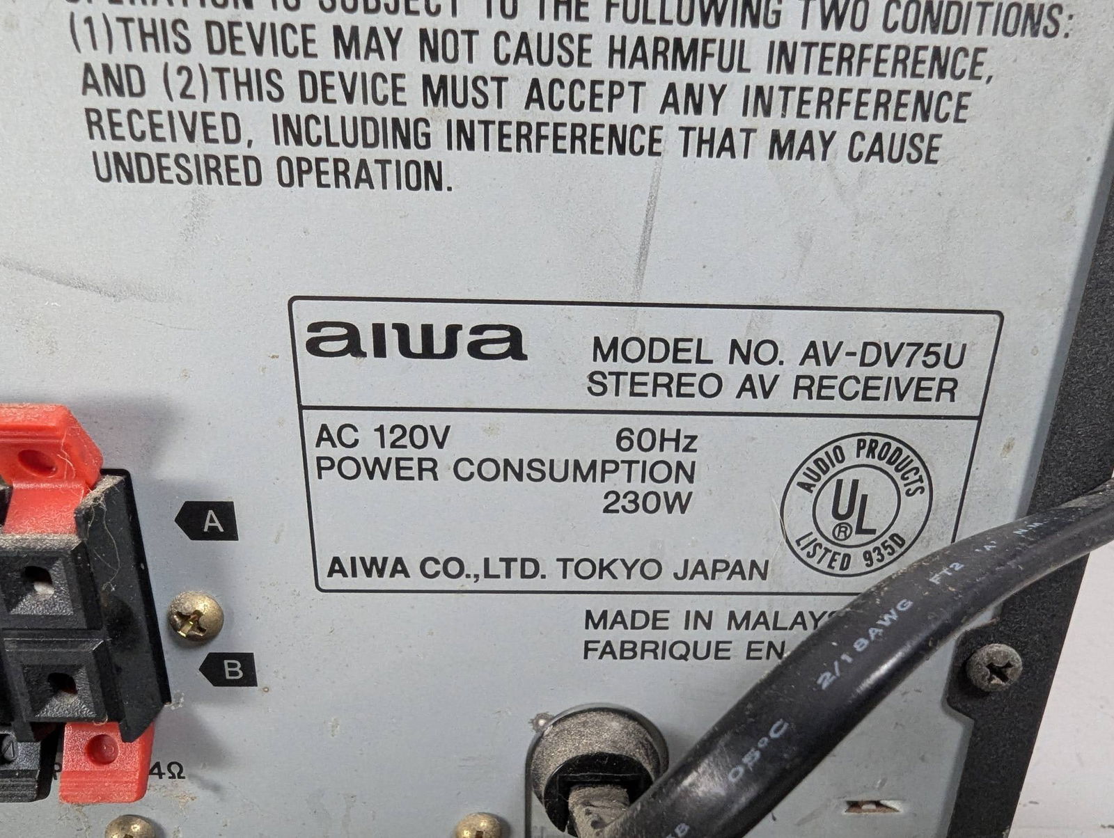 Aiwa AV DV75U Stereo AV Receiver with Dolby Digital - 9