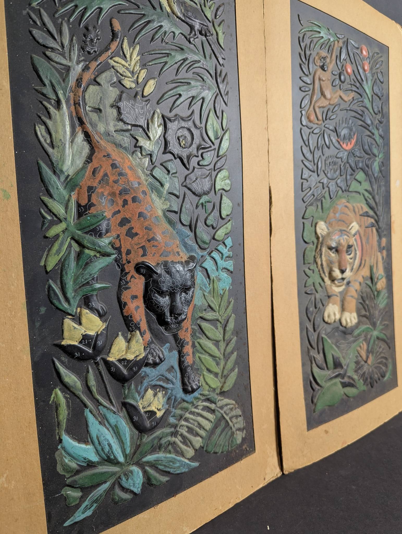 1970s Relief Plastic Paint by Number Jungle Scenes - 2