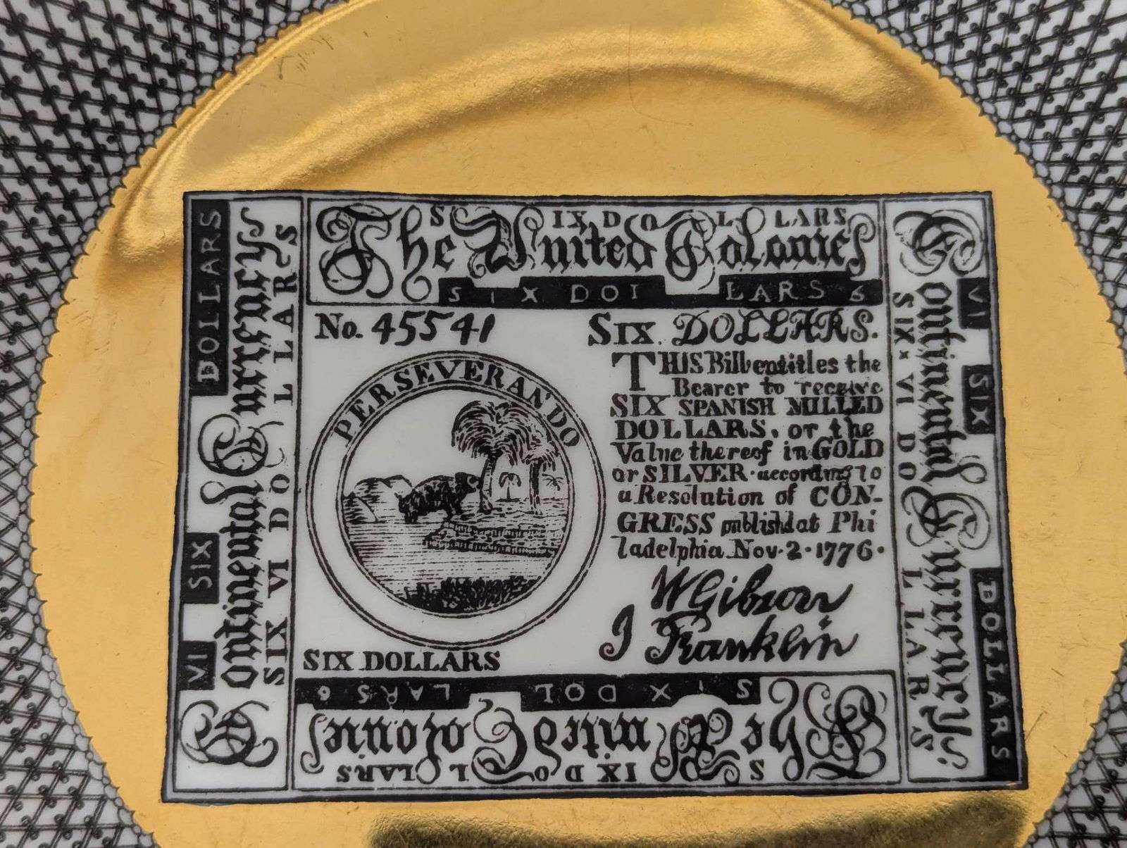 Piero Fornasetti Porcelain Plate & Ashtray with Continental Currency Design - 4