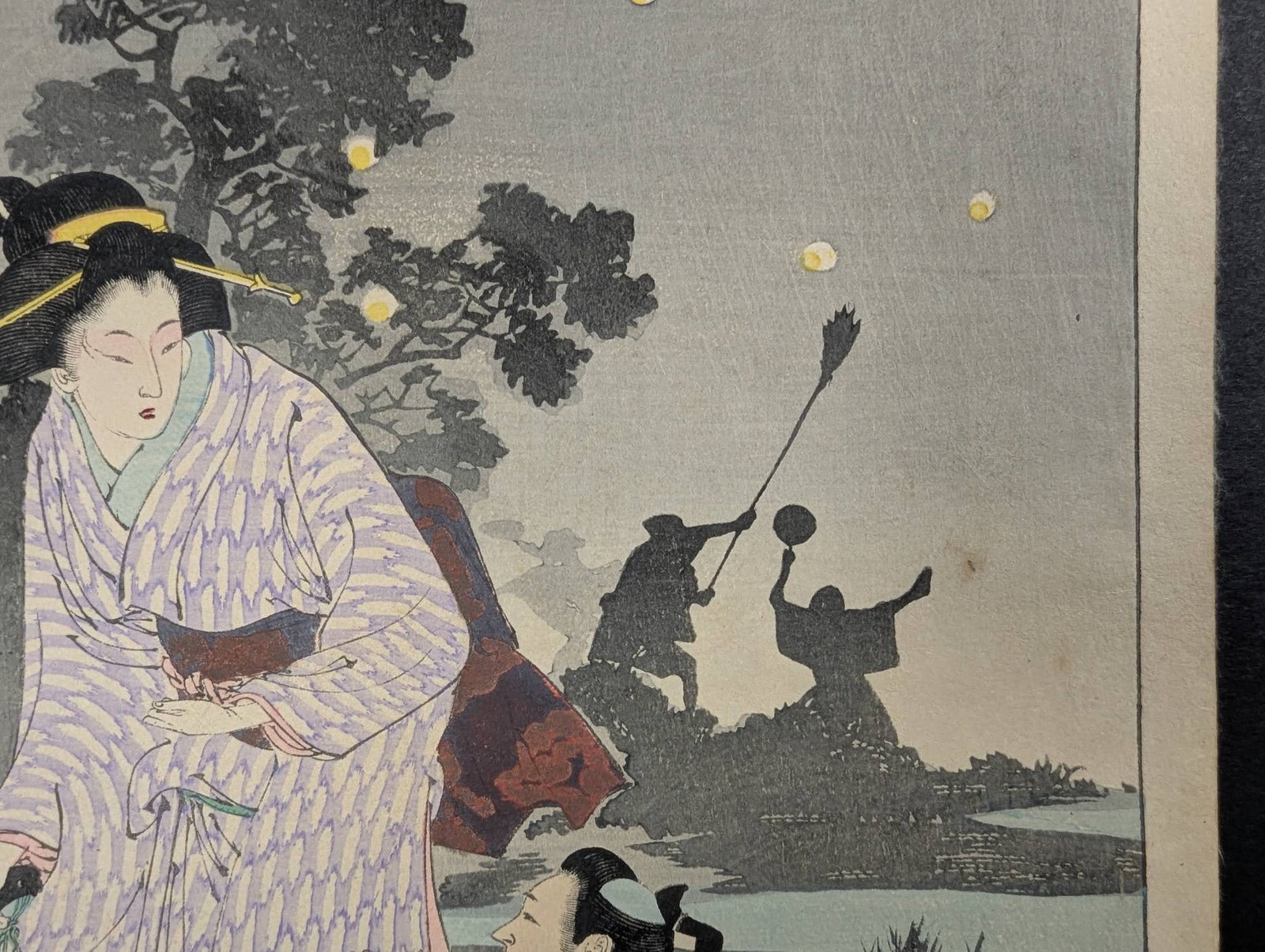 Japanese Woodblock Print by Mizuno Toshikata Chasing Fireflies - 5