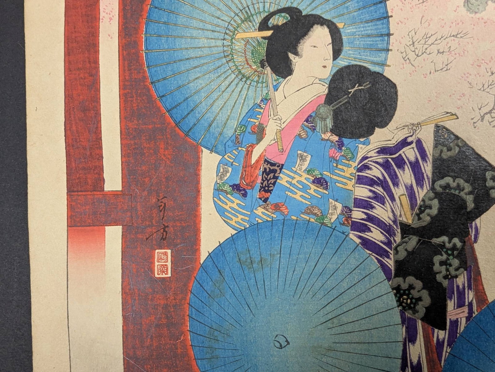 Flower-viewing Ladies of the Bunsei Era by Mizuno Toshikata Japanese Woodblock Print - 4