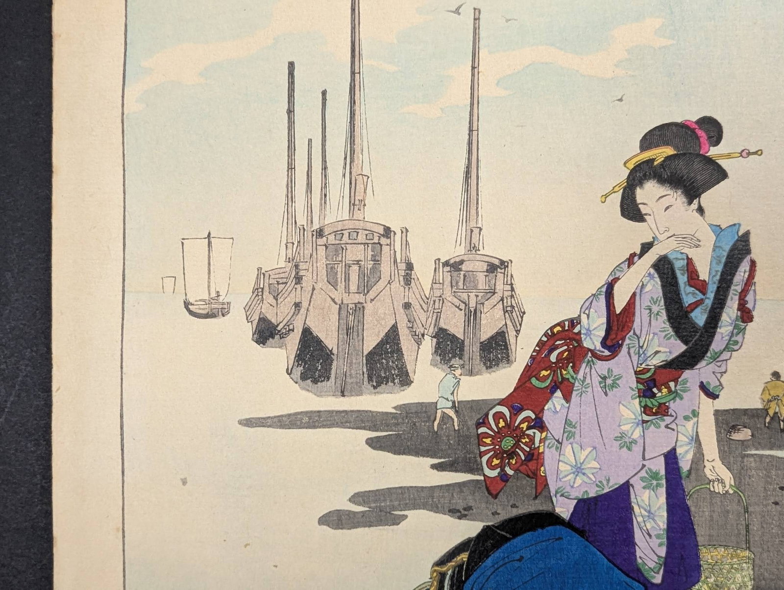 Japanese Woodblock Print Low Tide Women of the Bunka Era by Mizuno Toshikata - 4