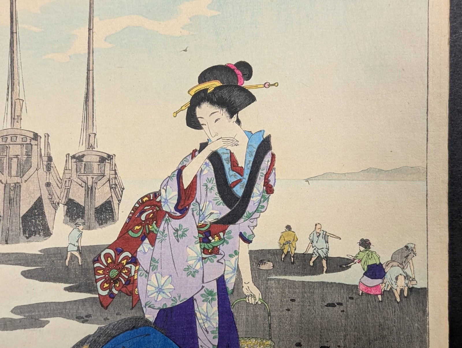 Japanese Woodblock Print Low Tide Women of the Bunka Era by Mizuno Toshikata - 5