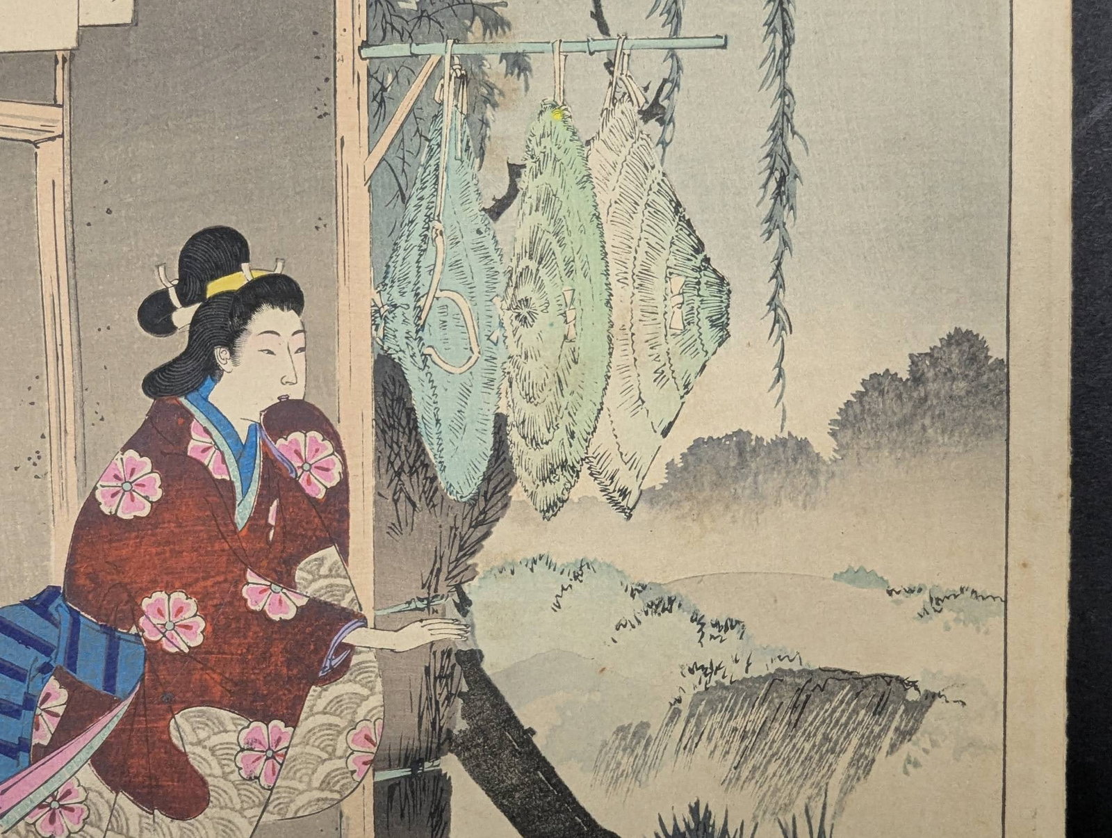 Japanese Woodblock Print Teahouse with Braided Hats by Mizuno Toshikata - 5