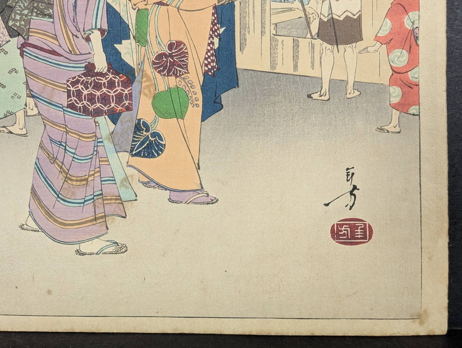 Mizuno Toshikata - Going to Theater - Japanese Woodblock Print Ca. 1893 - 7