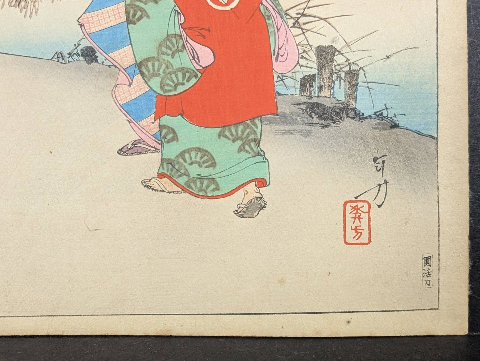 Out for a Stroll: Woman of the Meireki Era by Mizuno Toshikata Japanese Woodblock Print - 6
