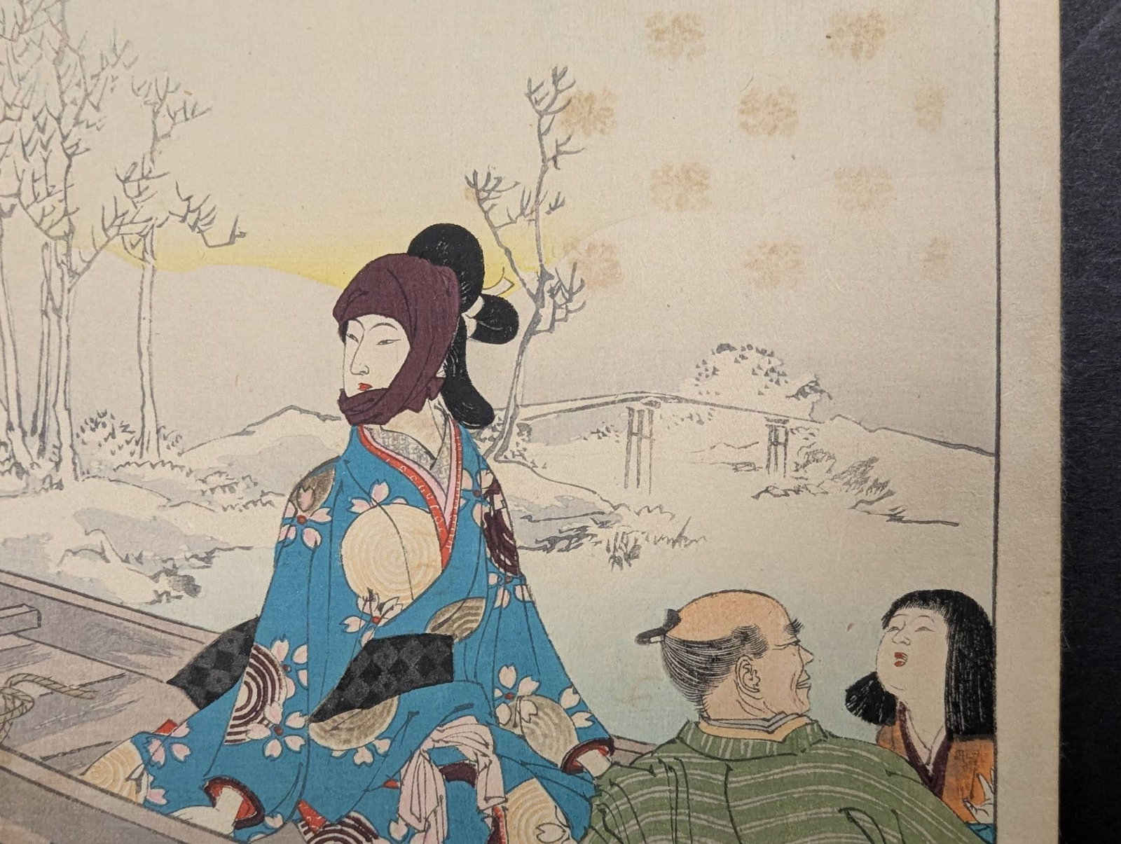 Japanese Woodblock Print Snow Viewing Woman by Toshikata Mizuno - 5