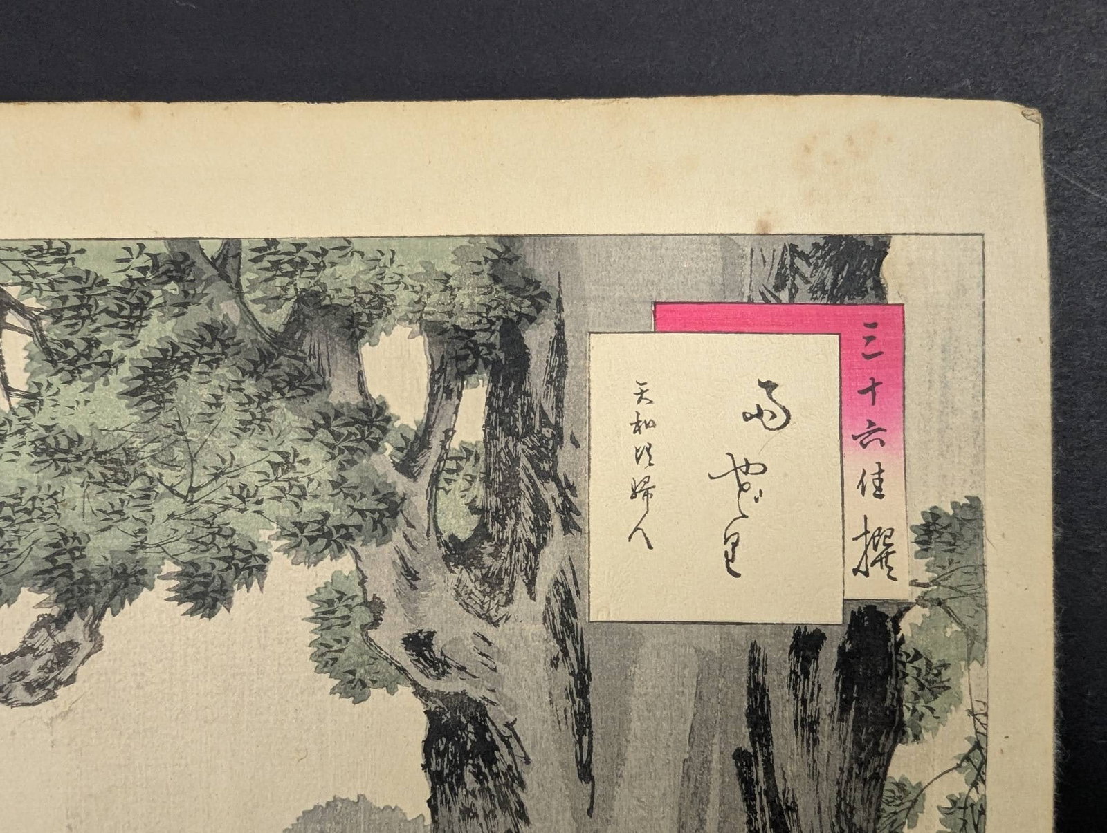 Mizuno Toshikata Japanese Woodblock Print: Shelter from the Rain - 3