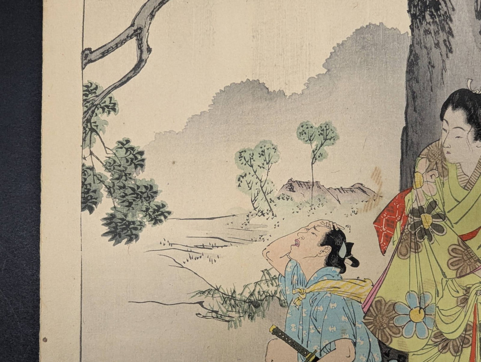 Mizuno Toshikata Japanese Woodblock Print: Shelter from the Rain - 4