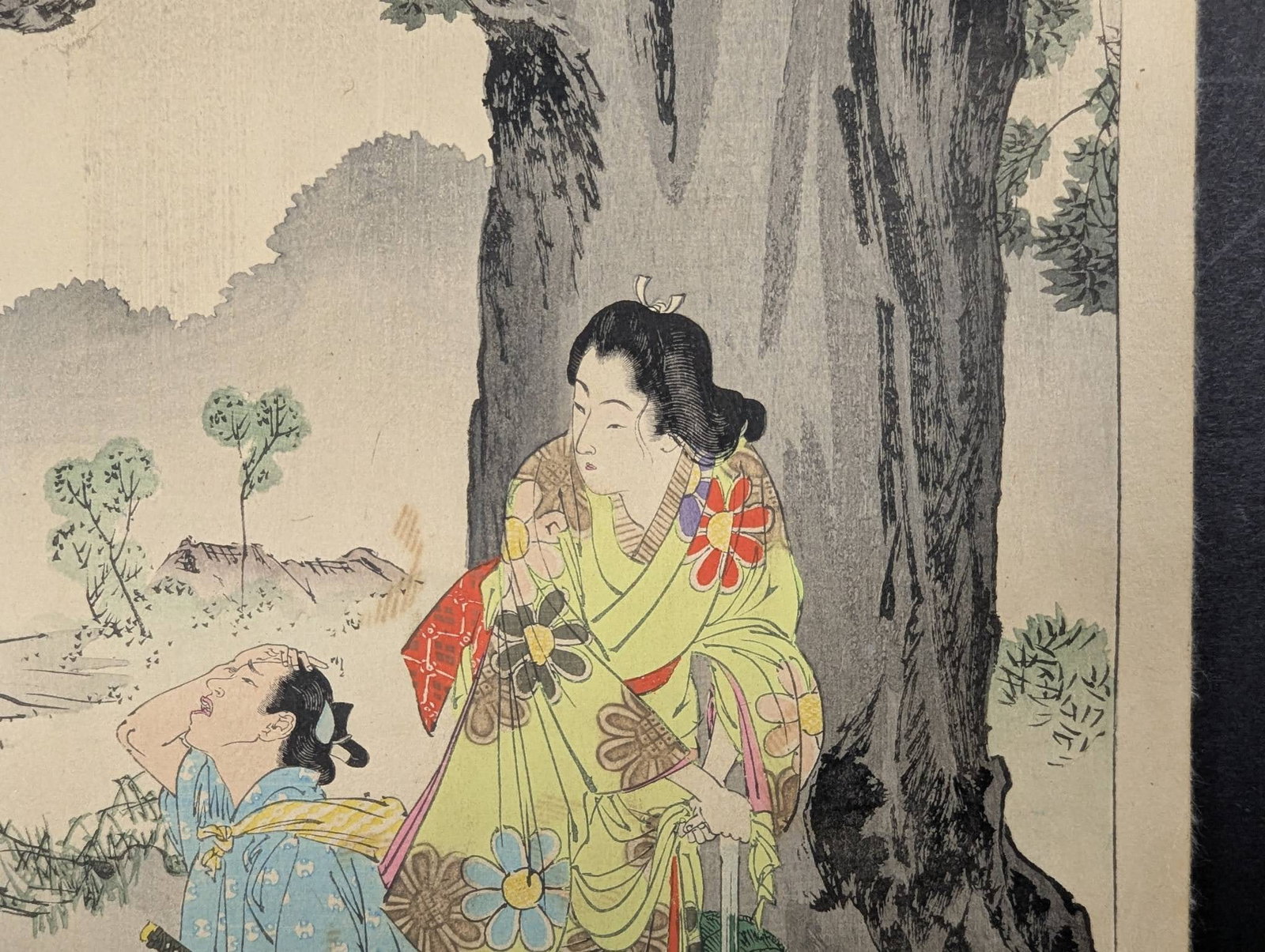 Mizuno Toshikata Japanese Woodblock Print: Shelter from the Rain - 5