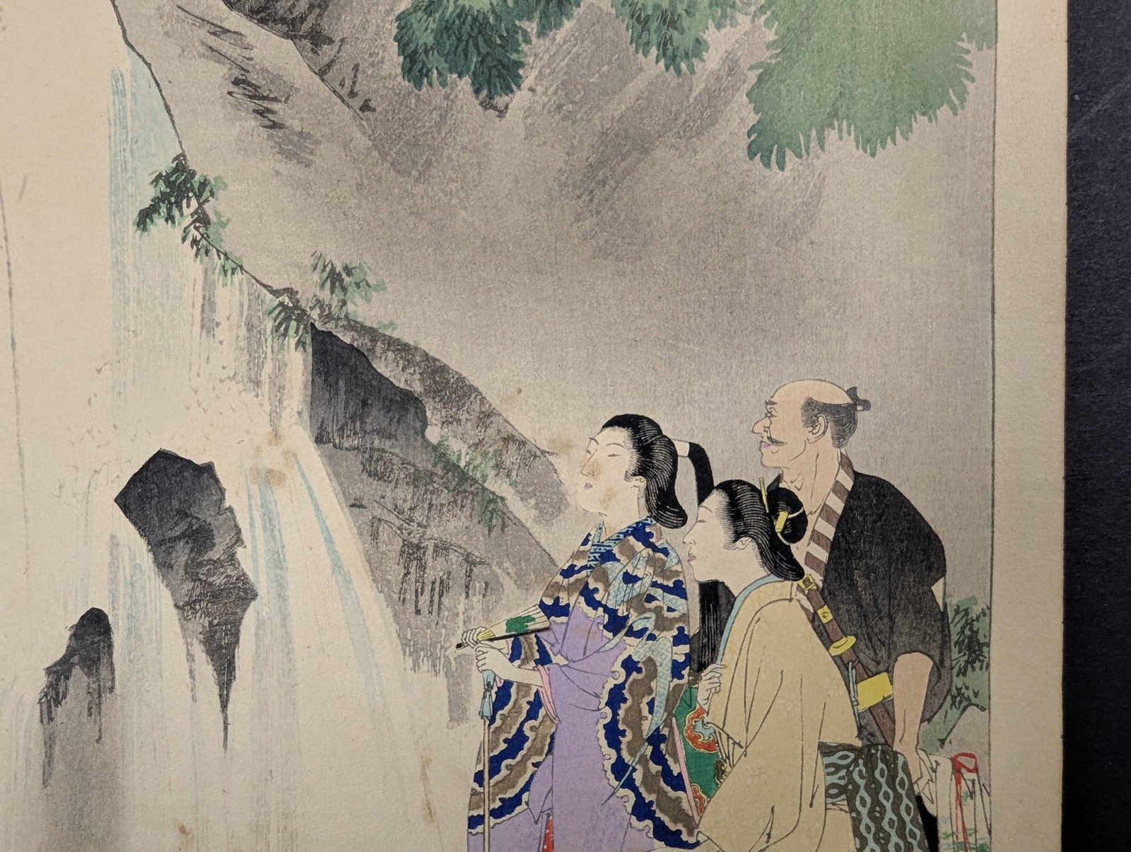 Viewing a Waterfall: Women of the Jokyo Era by Toshikata Mizuno Japanese Woodblock Print - 5