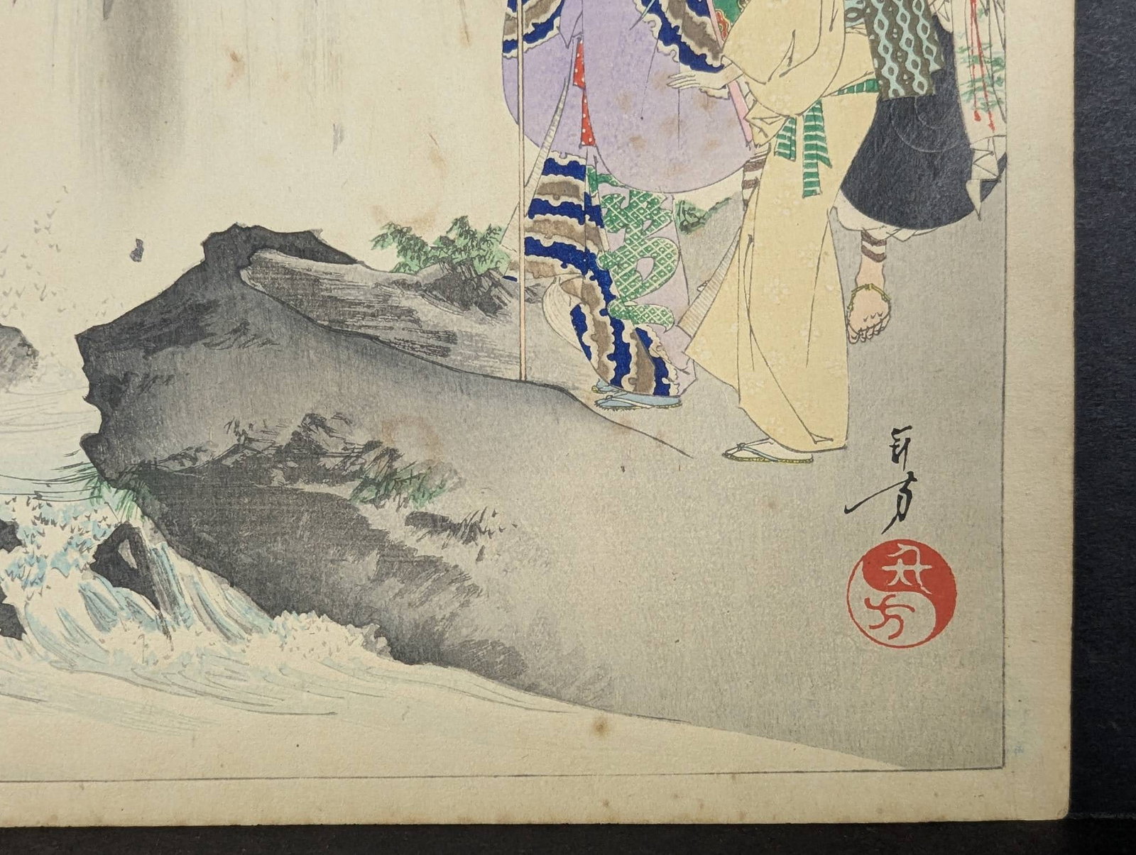 Viewing a Waterfall: Women of the Jokyo Era by Toshikata Mizuno Japanese Woodblock Print - 7