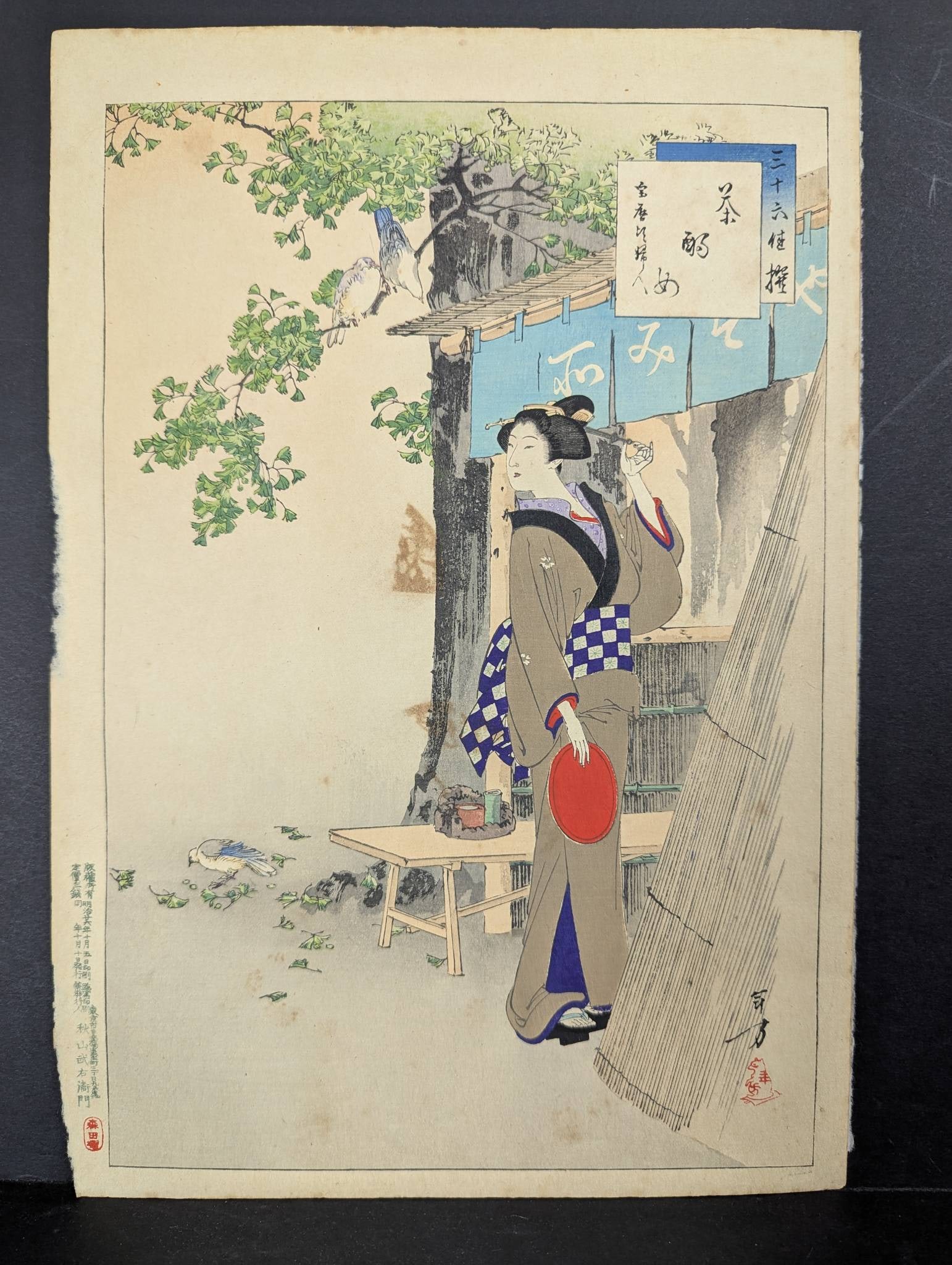 Japanese Woodblock Print Tea-house Waitress Mizuno Toshikata (1 of 8)