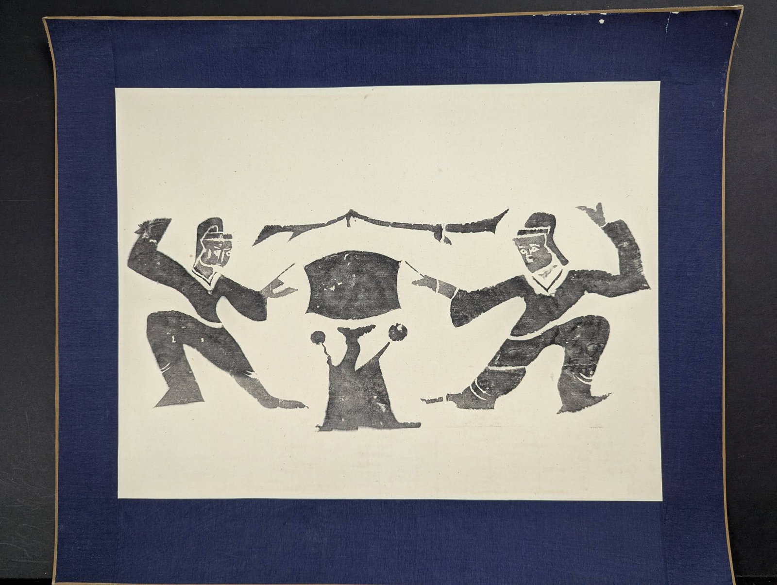 Stencil of Chinese Rubbing Depicting Two Figures and Central Object (1 of 7)