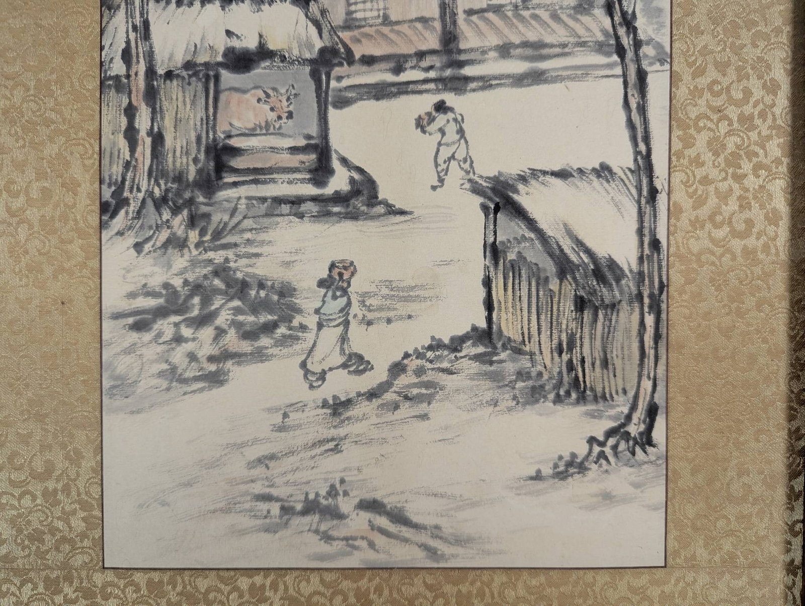 Framed East Asian Ink Wash Painting Depicting Snowy Mountain and Village Scene - 6