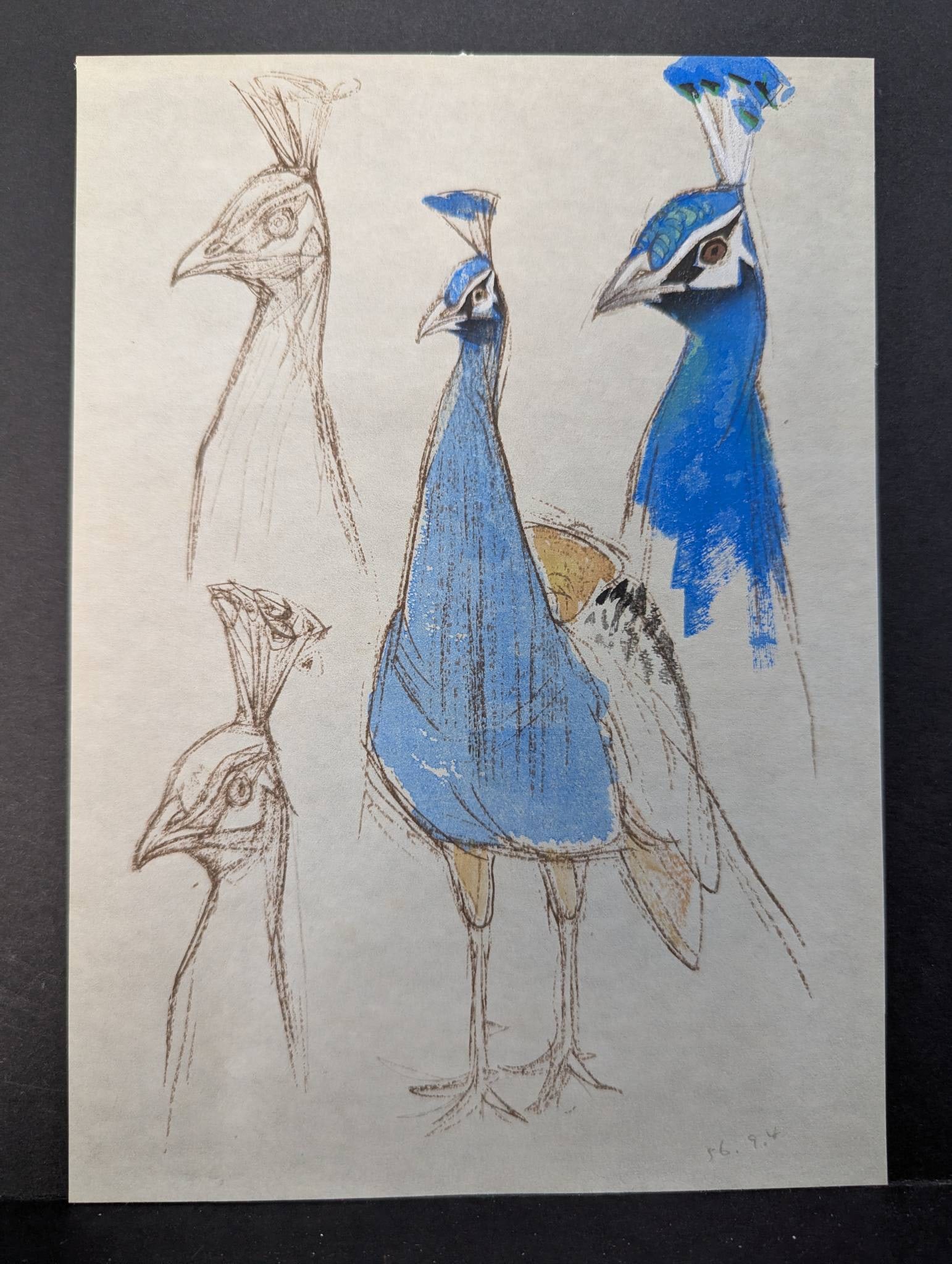 Japanese Woodblock Print by Sugiyama Yasushi Depicting Peacocks, 1958: **Important** Please read below description on how to avoid high shipping costs. Japanese woodblock print created in 1958 by Sugiyama Yasushi, featuring expressive drawings of peacocks. The