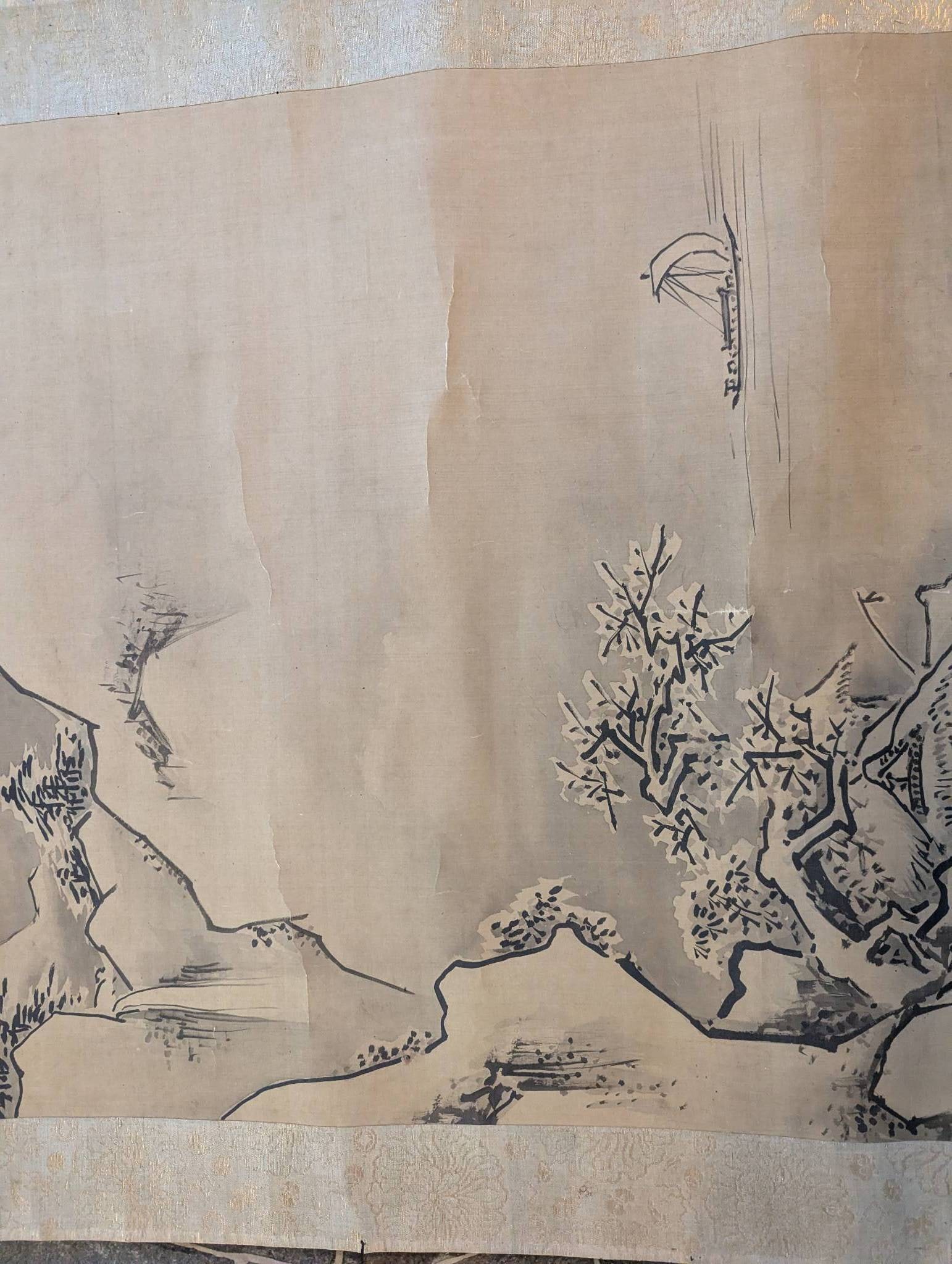 Signed Japanese Scroll Painting of Mountain Scene - 6