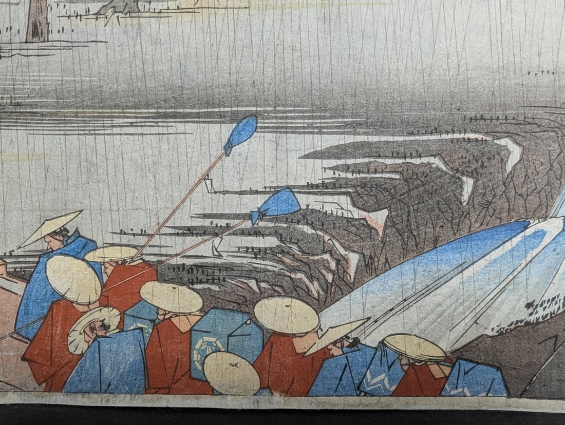 Original 19th Century Japanese Woodblock Print by Ando Hiroshige - Tsuchiyama Spring Rain - 6