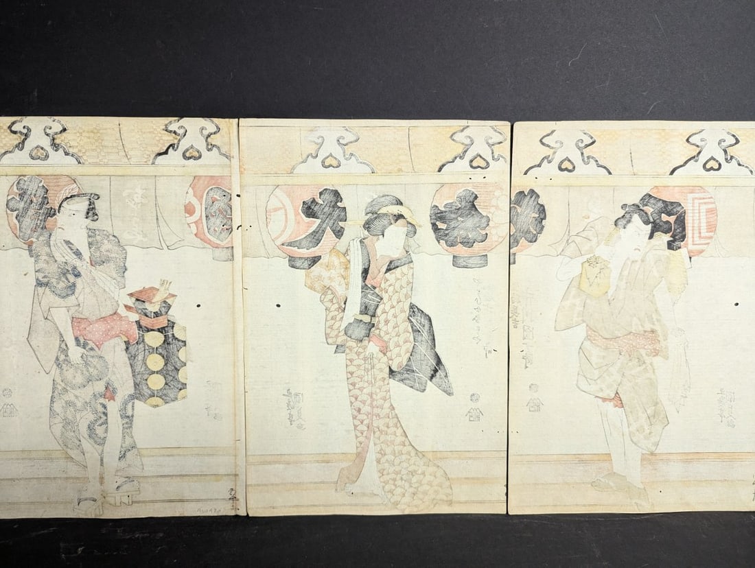 Utagawa Kunisada Japanese Woodblock Print Triptych Original 19th Century - 14