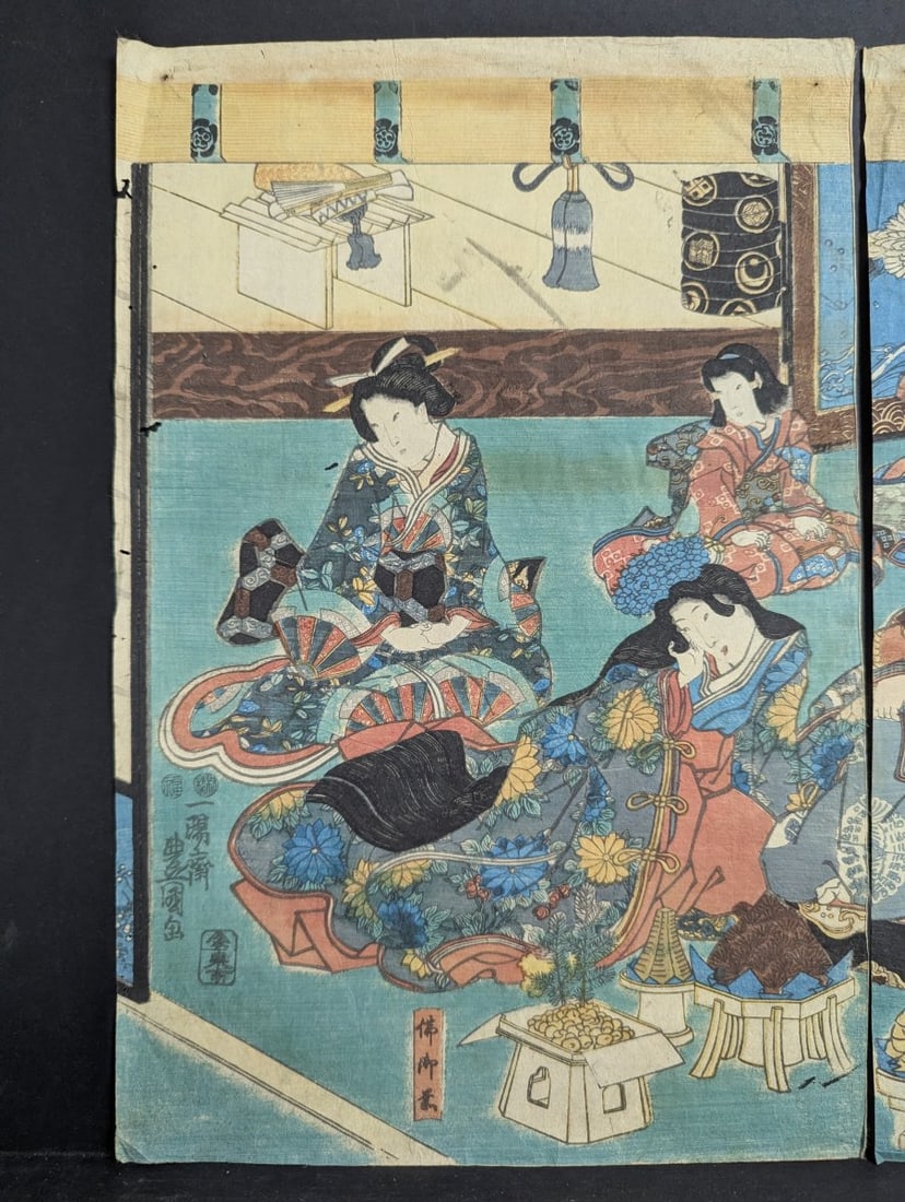 Toyokuni III (Kunisada) Court of Taira no Kiyomori Original 19th Century Japanese Woodblock Print - 6