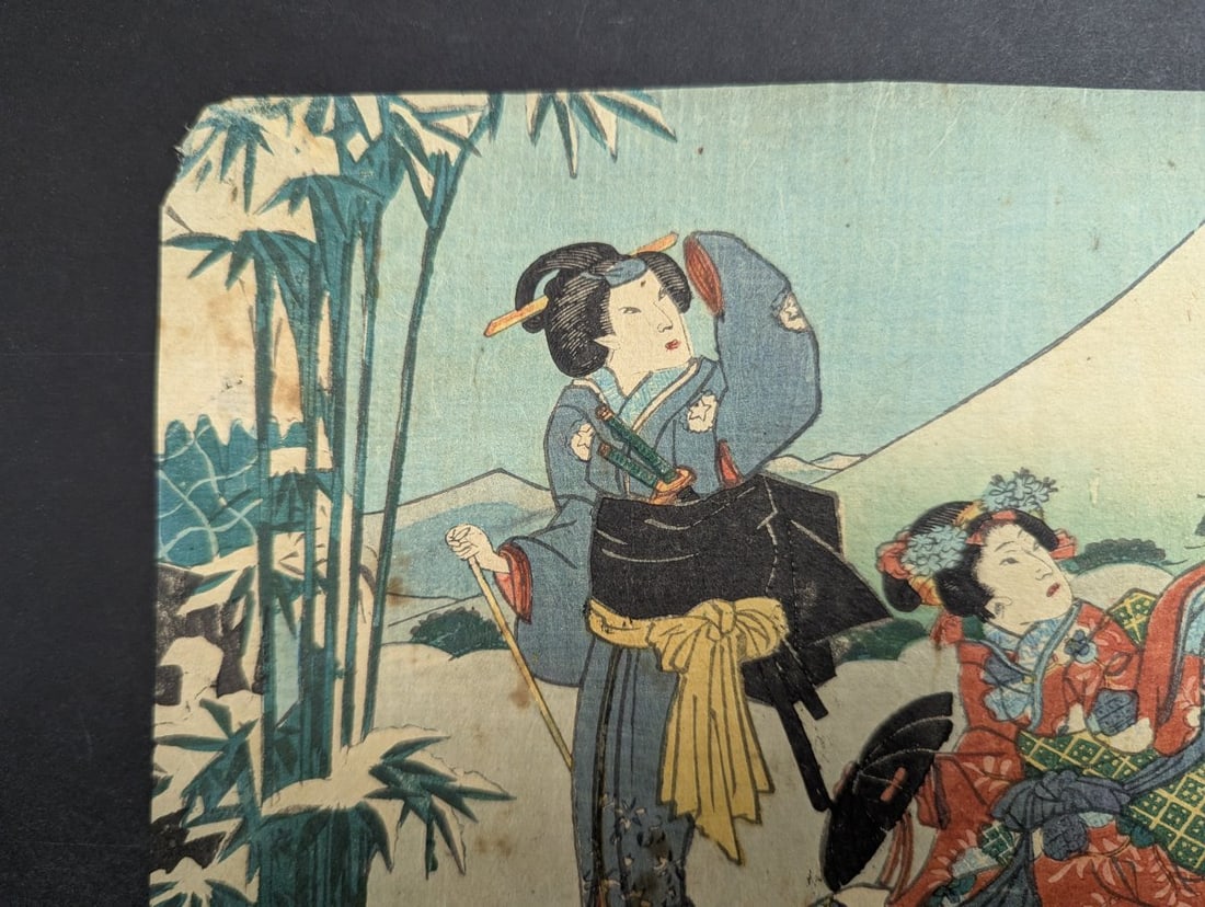 Utagawa Kunisada Returning Sails at Honmoku Original 19th Century Japanese Woodblock Print - 2